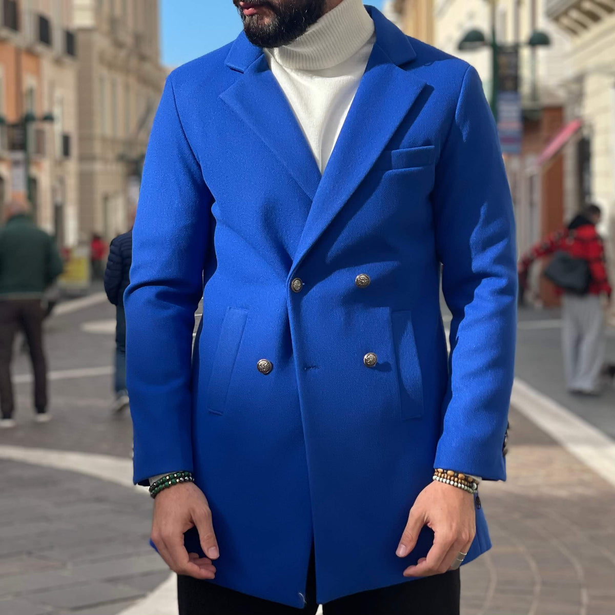 Electric Blue Double-Breasted Coat - FLAG STORE 