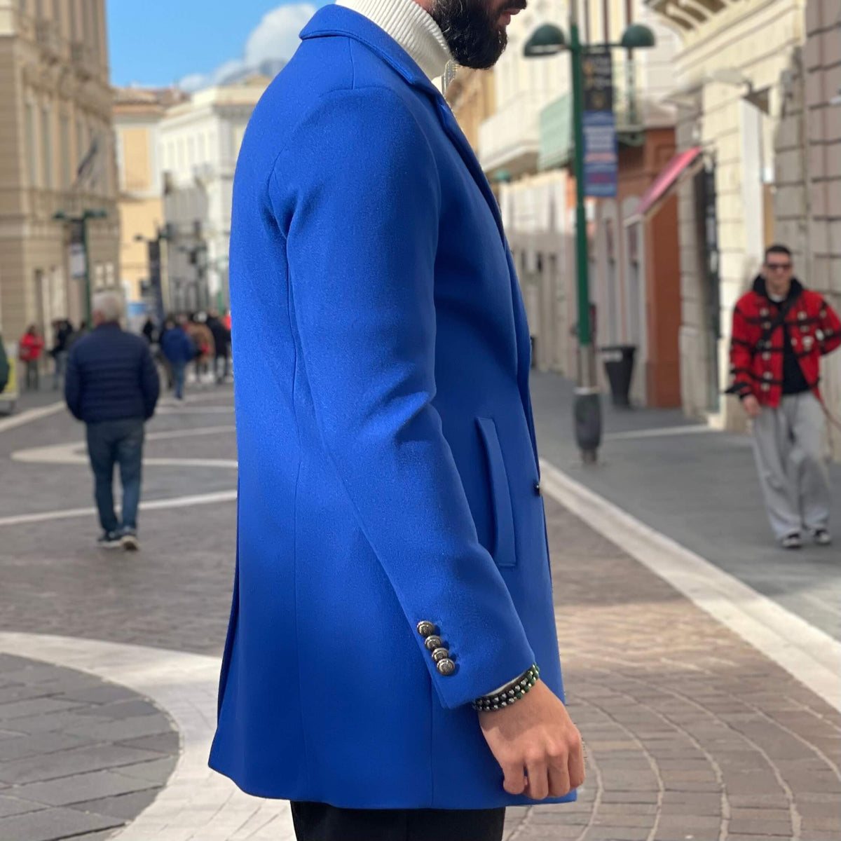 Electric Blue Double-Breasted Coat - FLAG STORE 