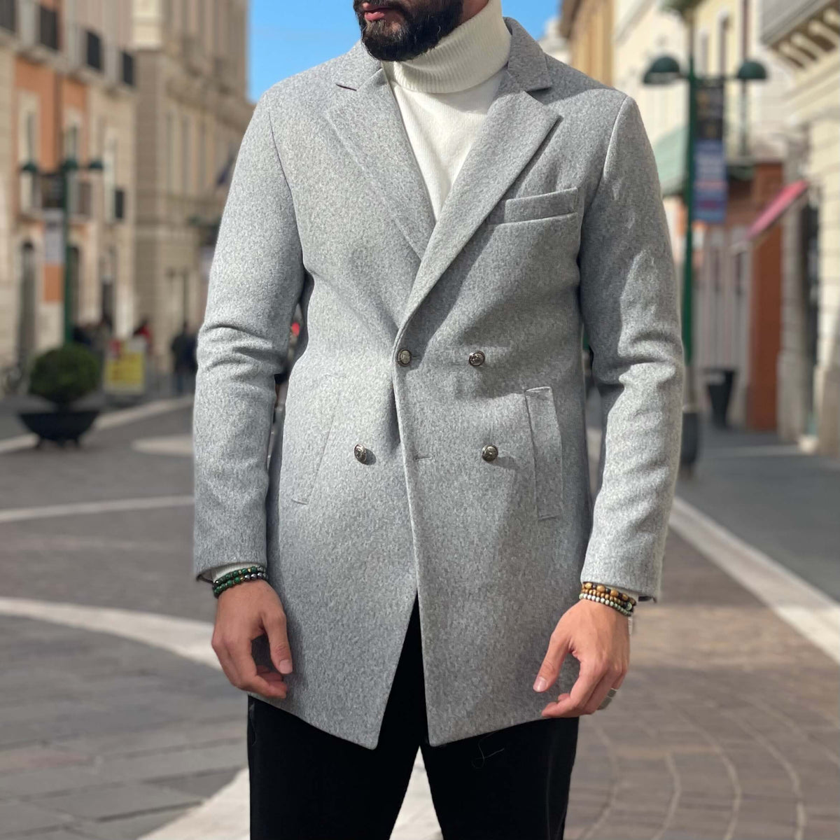 Gray Double-Breasted Coat - FLAG STORE 