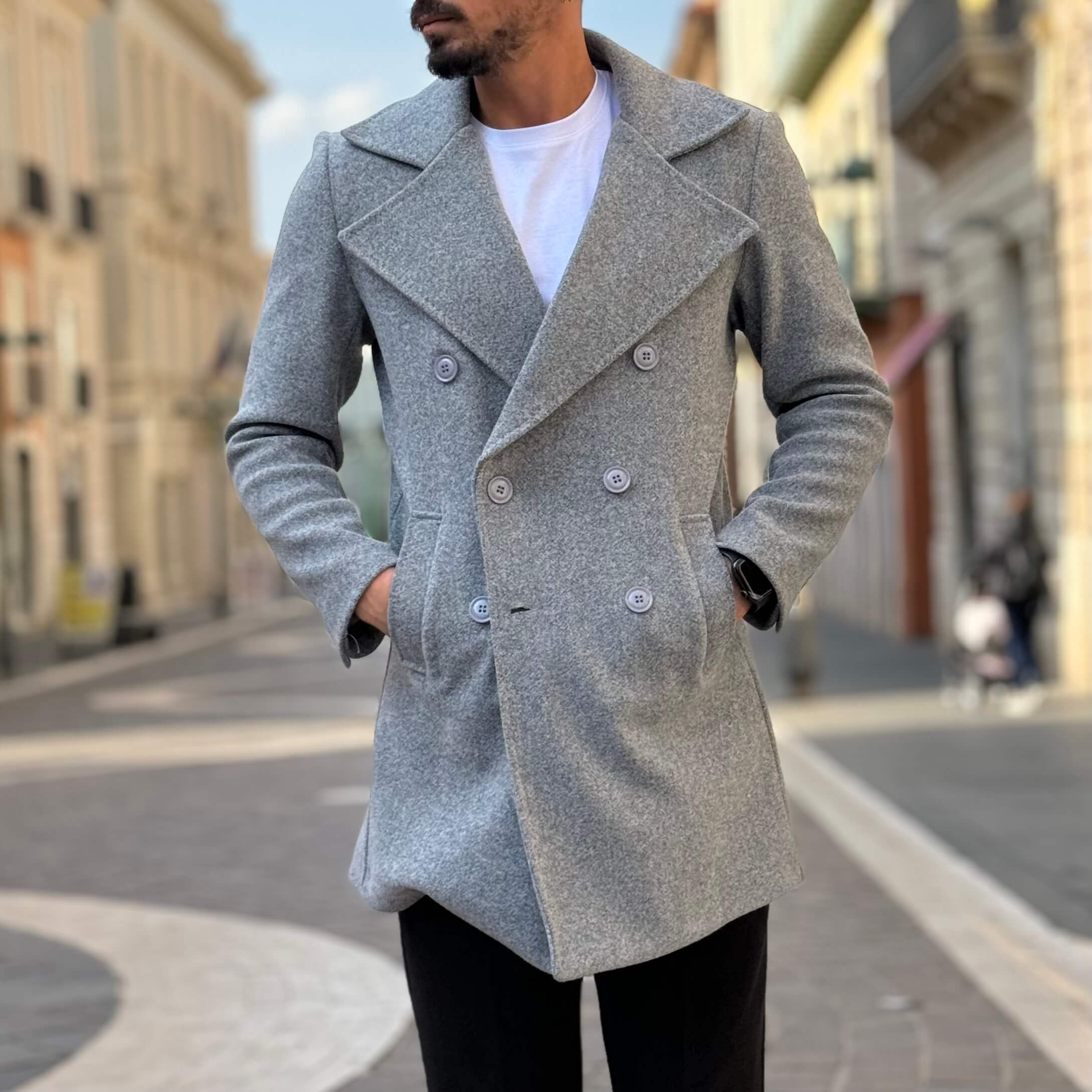 Grey Double-Breasted Las Vegas Coat - FLAG STORE 