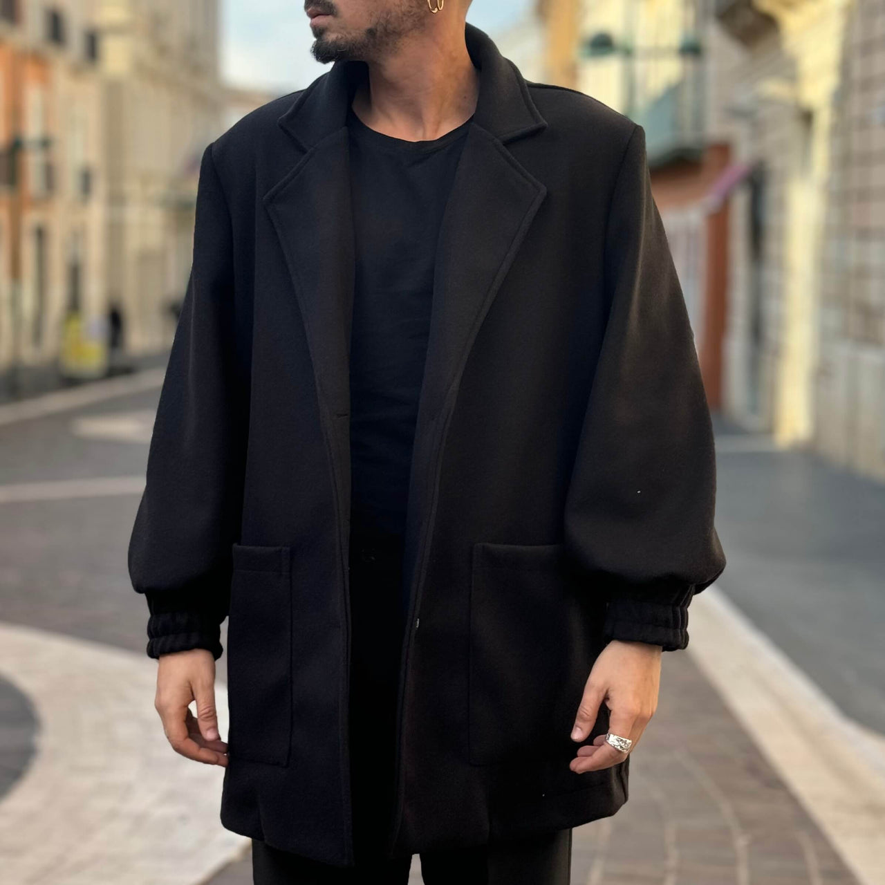 Cappotto nero crop over - FLAG STORE