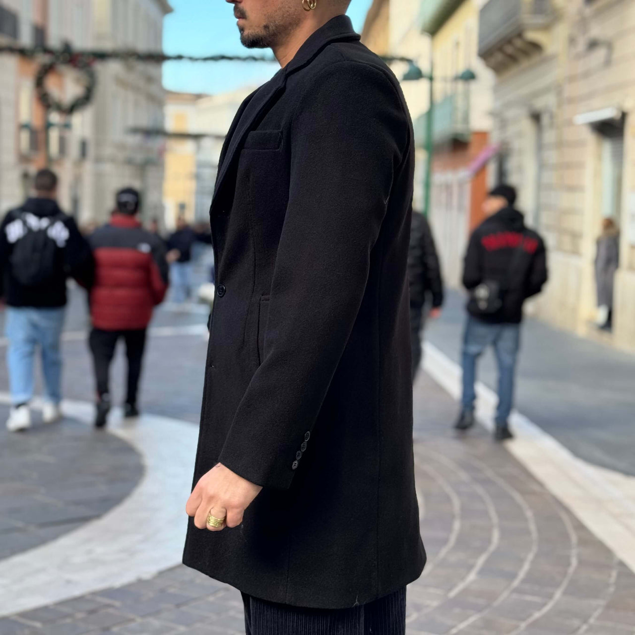 Cappotto nero mono petto Roma - FLAG STORE