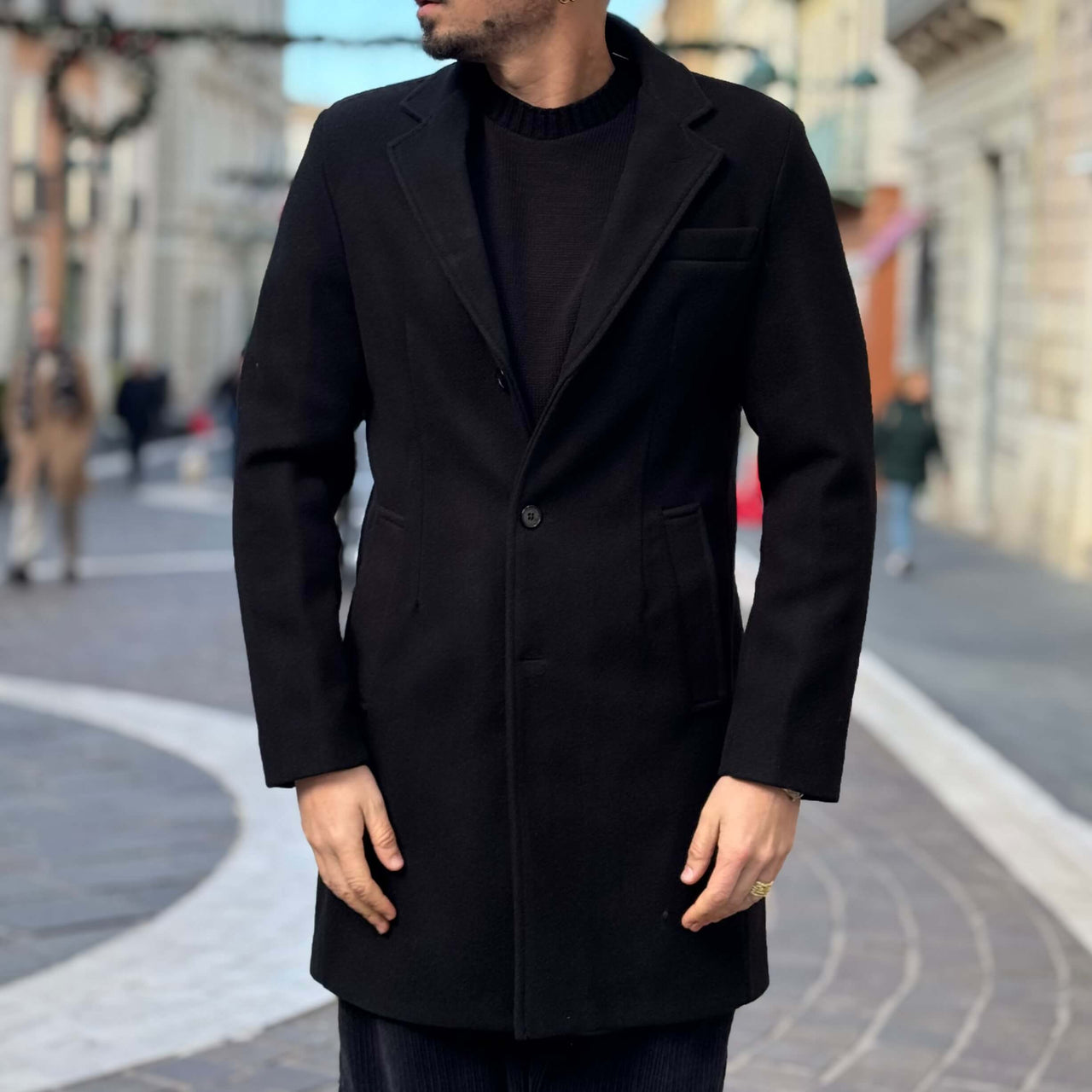 Cappotto nero mono petto Roma - FLAG STORE