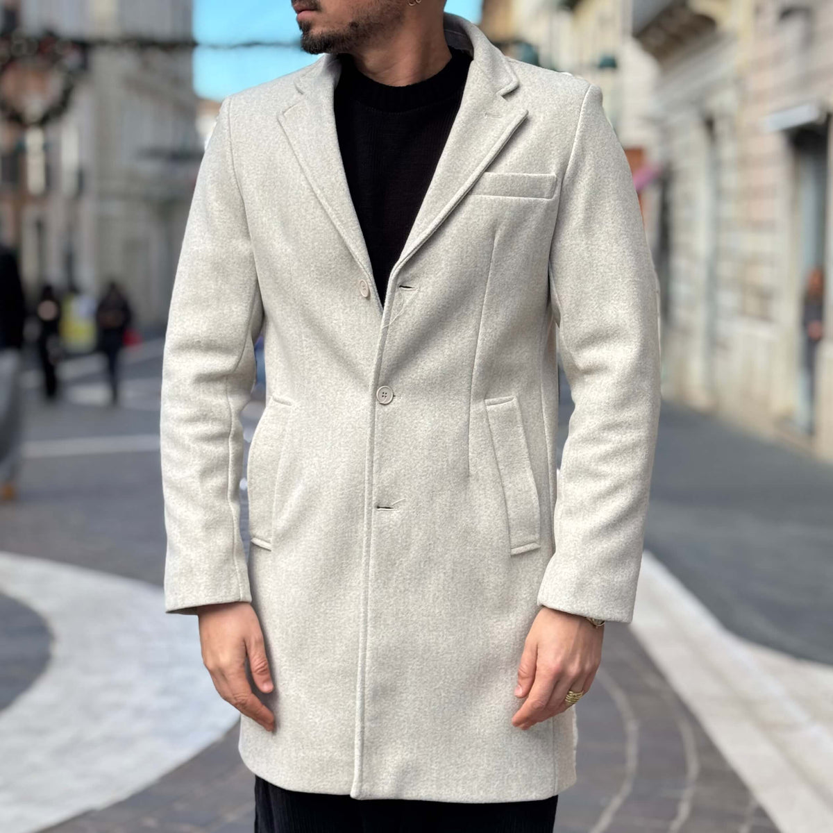Single-breasted dove gray coat in Rome - FLAG STORE 