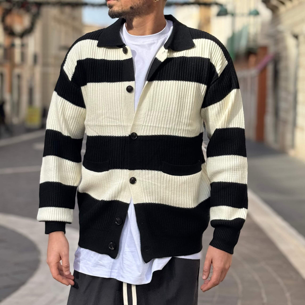 Cardigan polo bianco nero - FLAG STORE