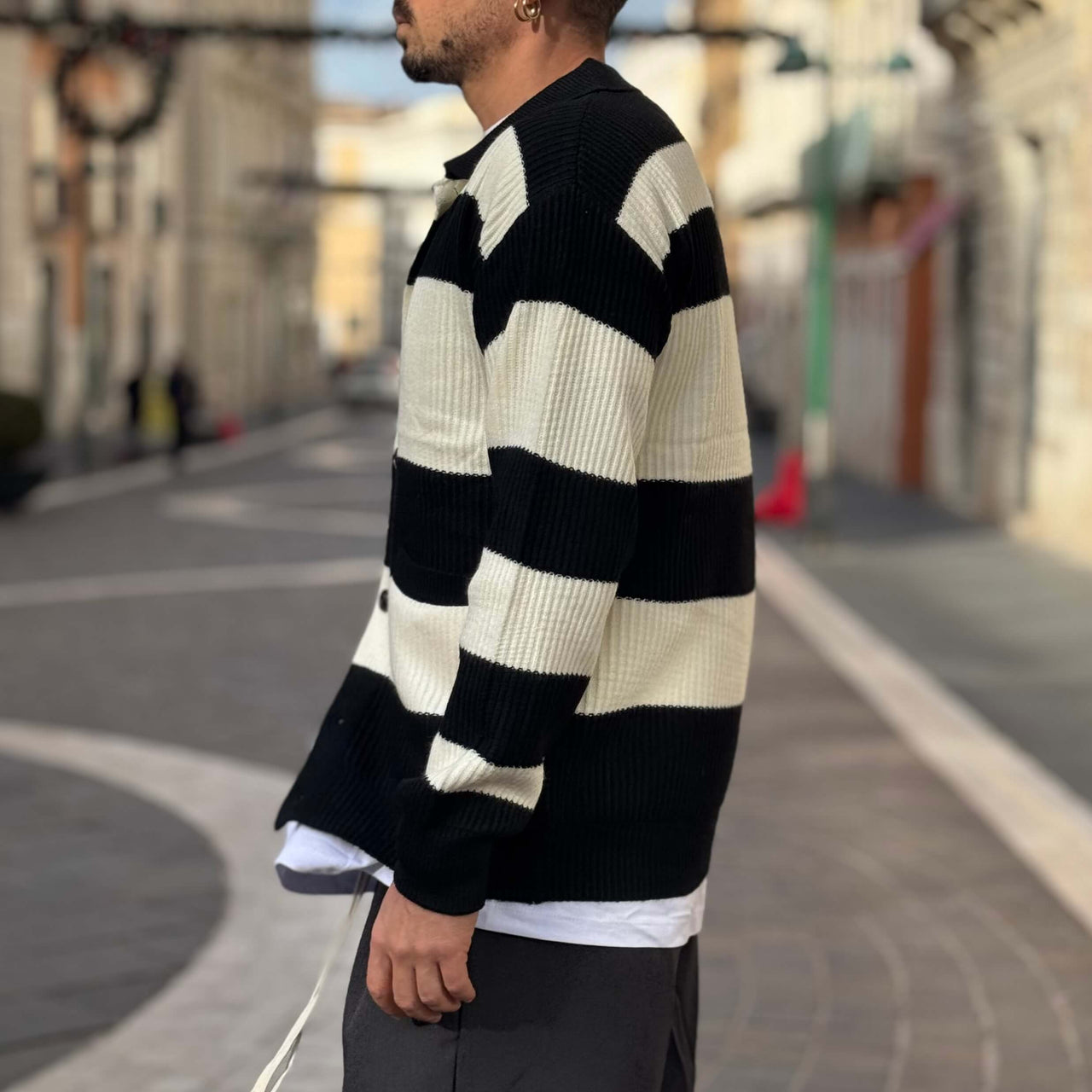 Cardigan polo bianco nero - FLAG STORE