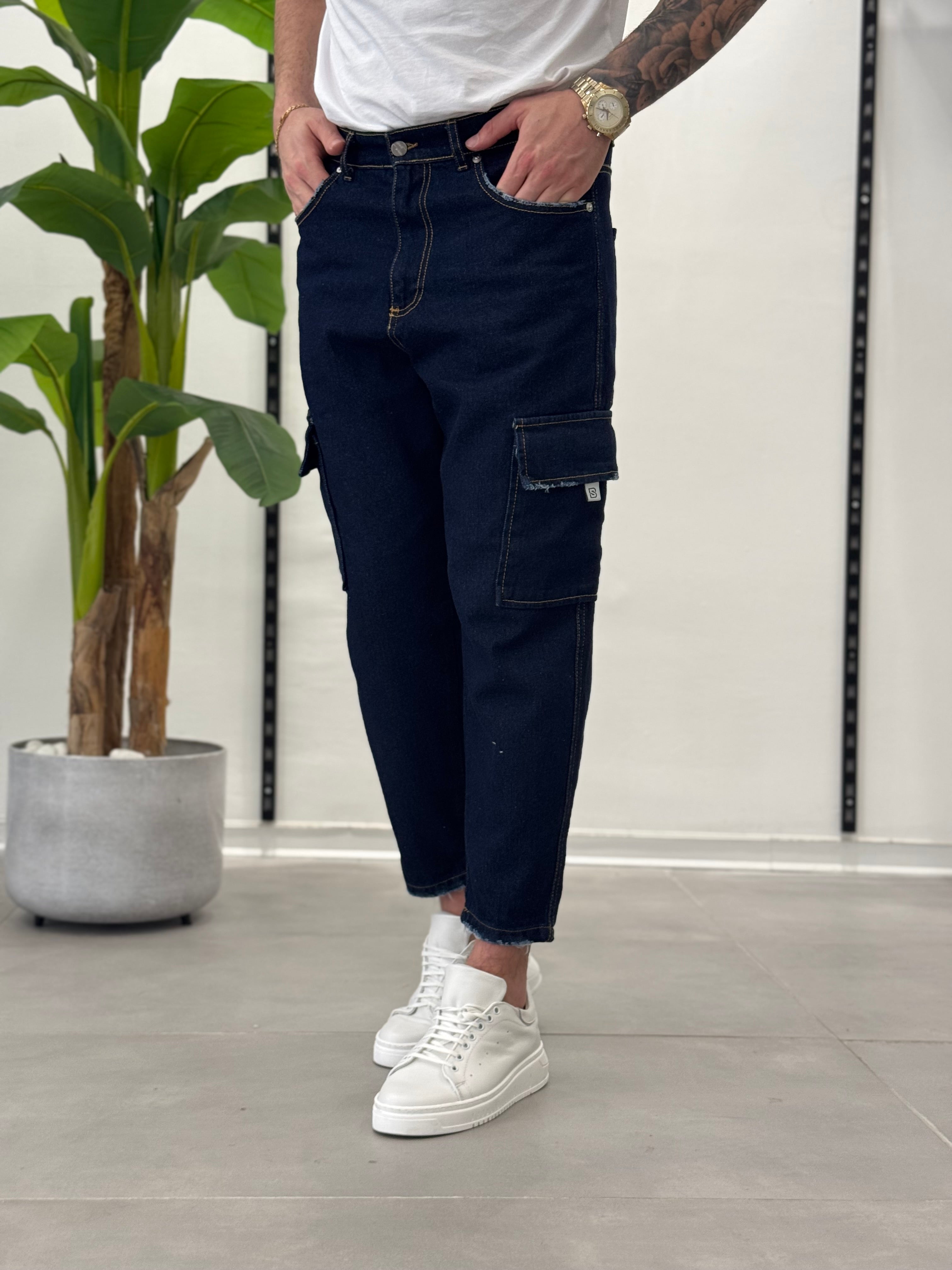 Cargo Jeans Blu Scuro Vegas - Carrot Fit