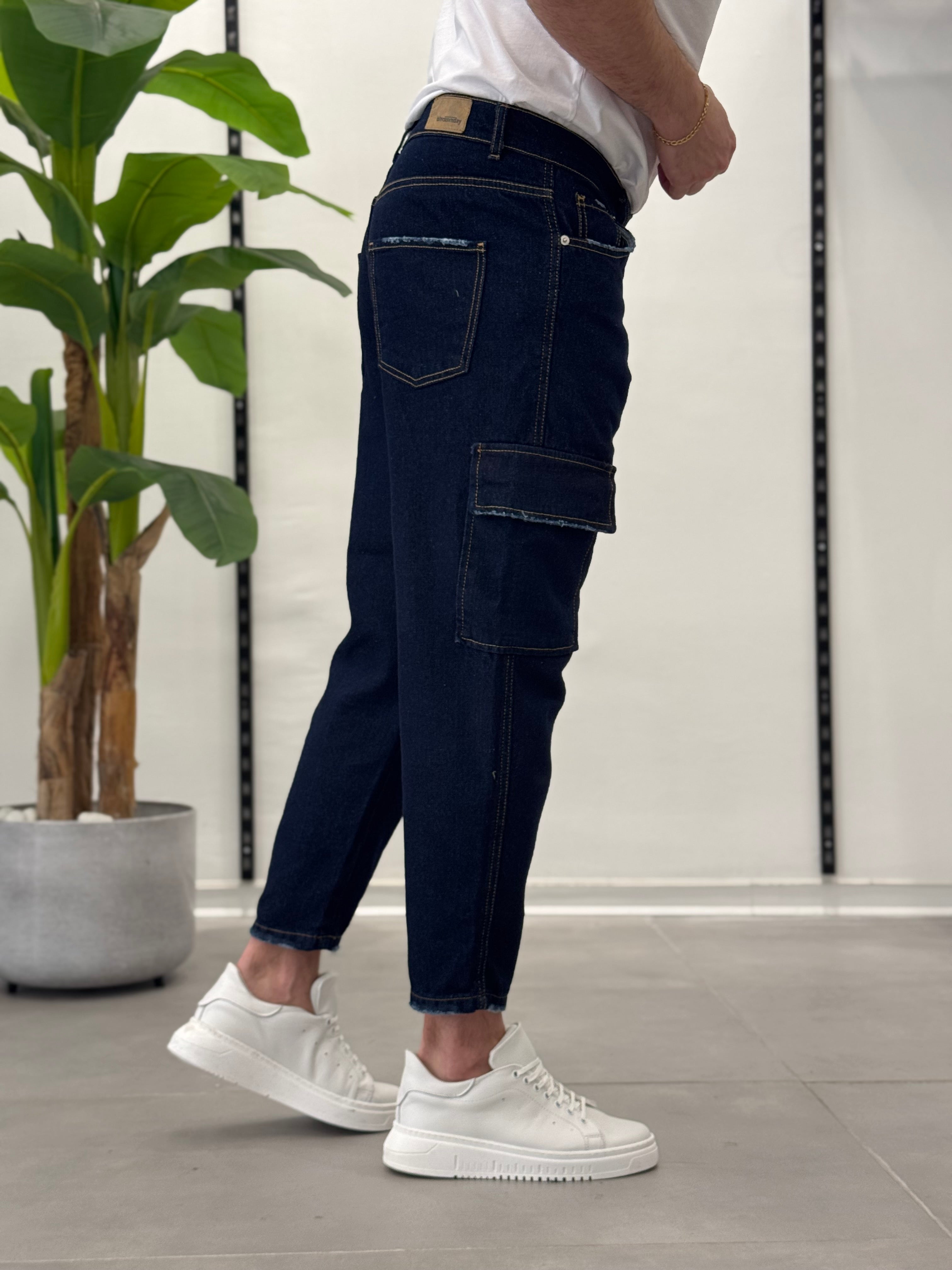 Cargo Jeans Blu Scuro Vegas - Carrot Fit