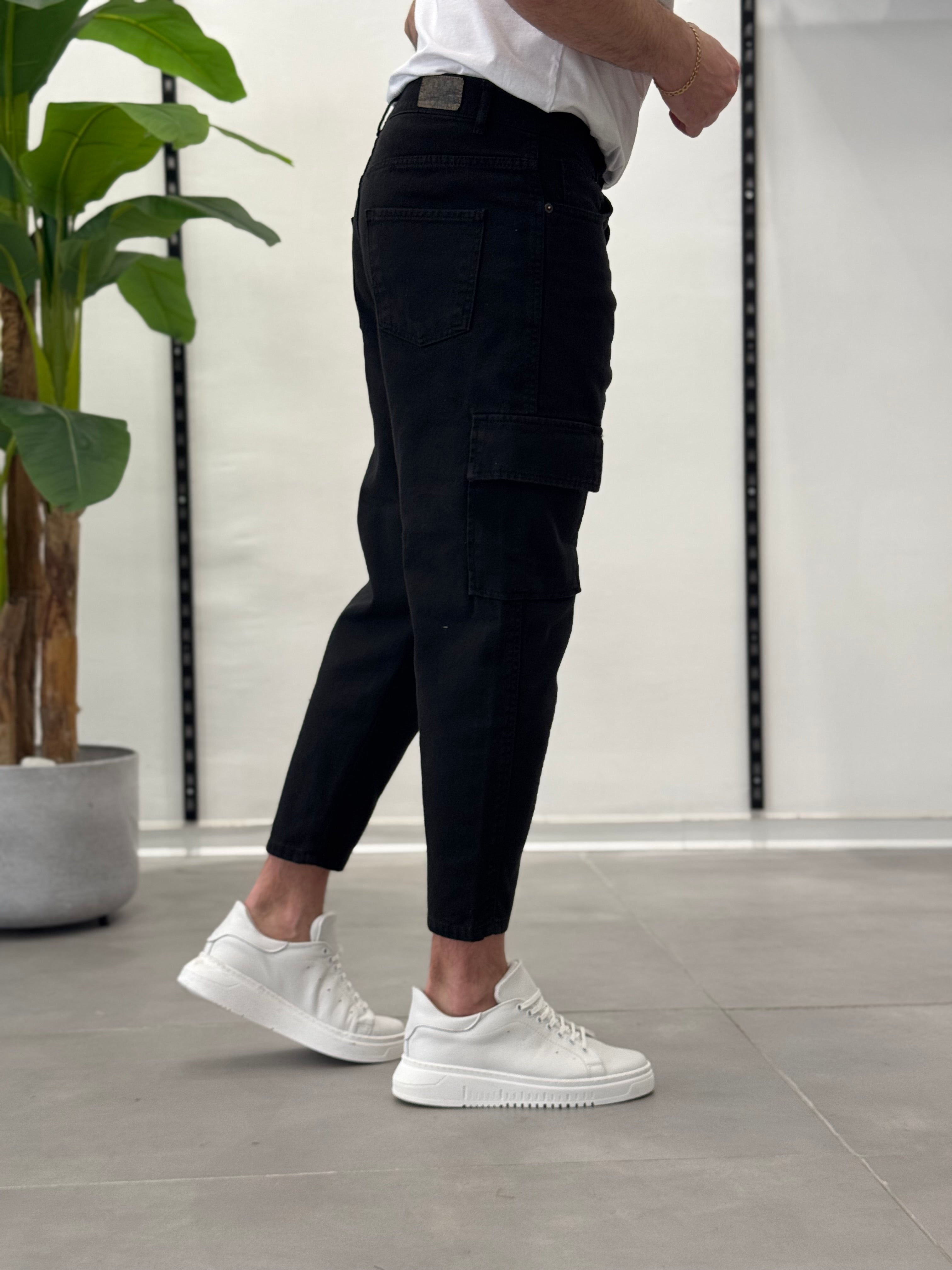 Cargo Jeans Nero Vegas - Carrot Fit