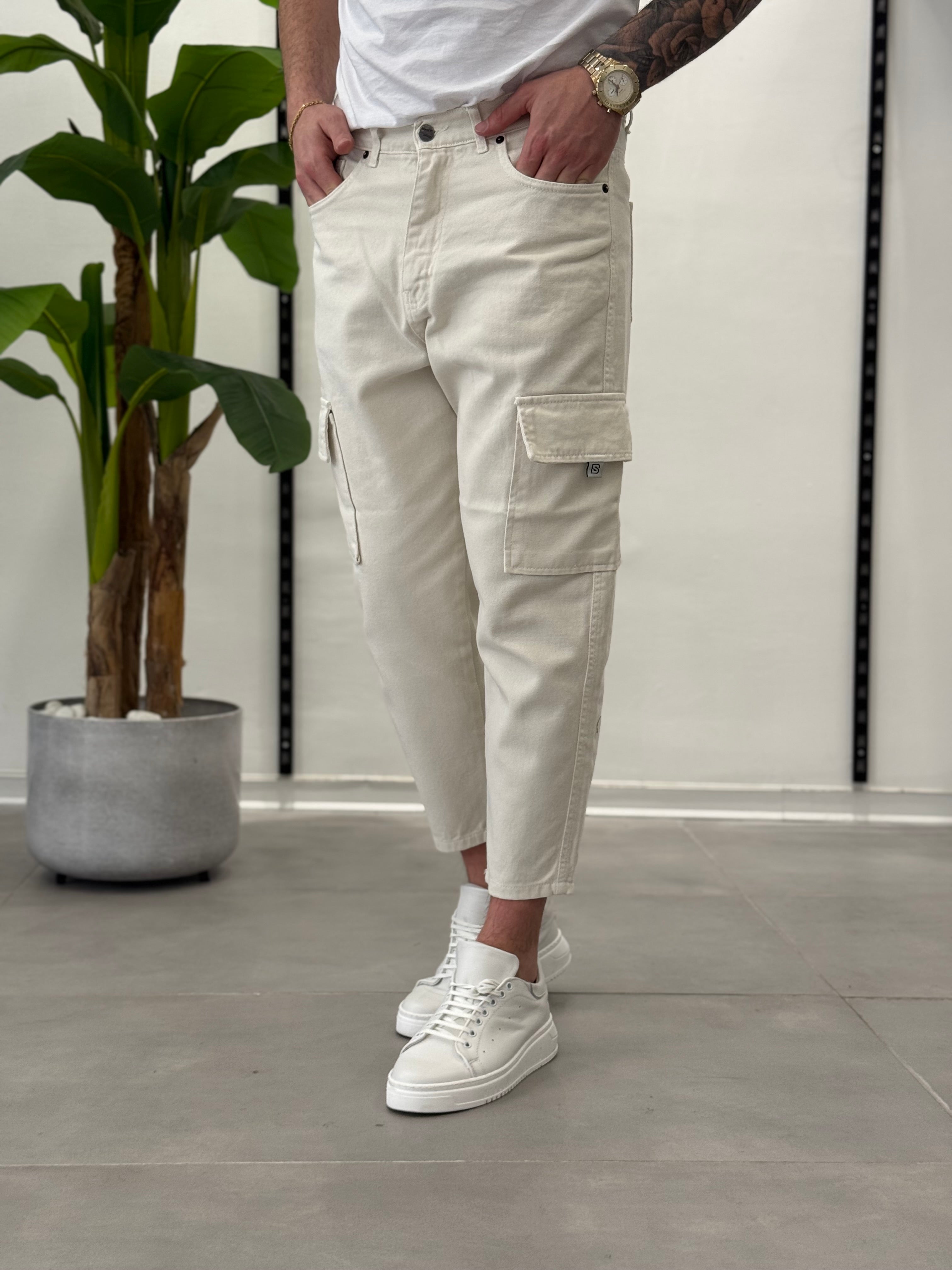 Cargo Jeans Panna Vegas - Carrot Fit