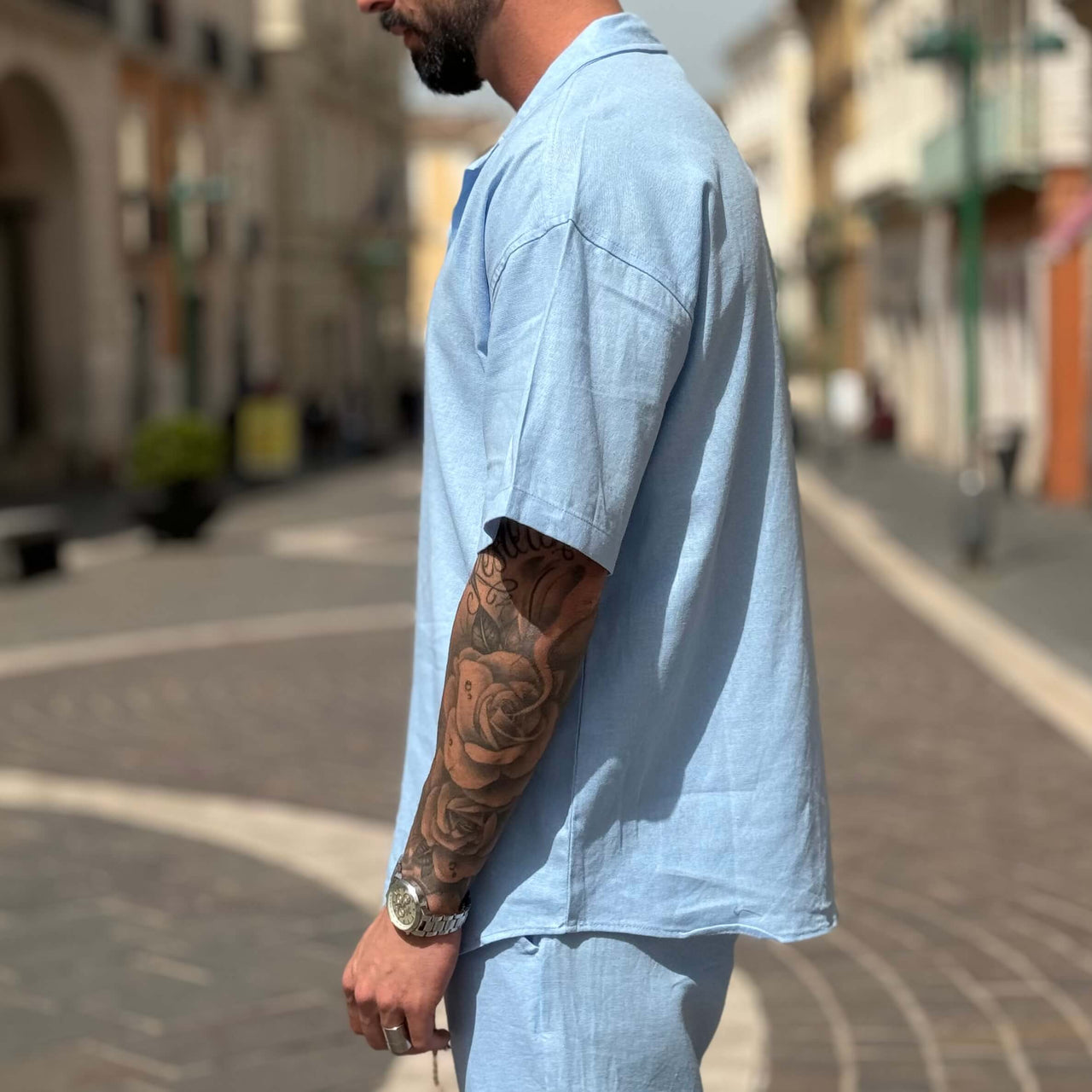 Coordinato in lino azzurro - FLAG STORE