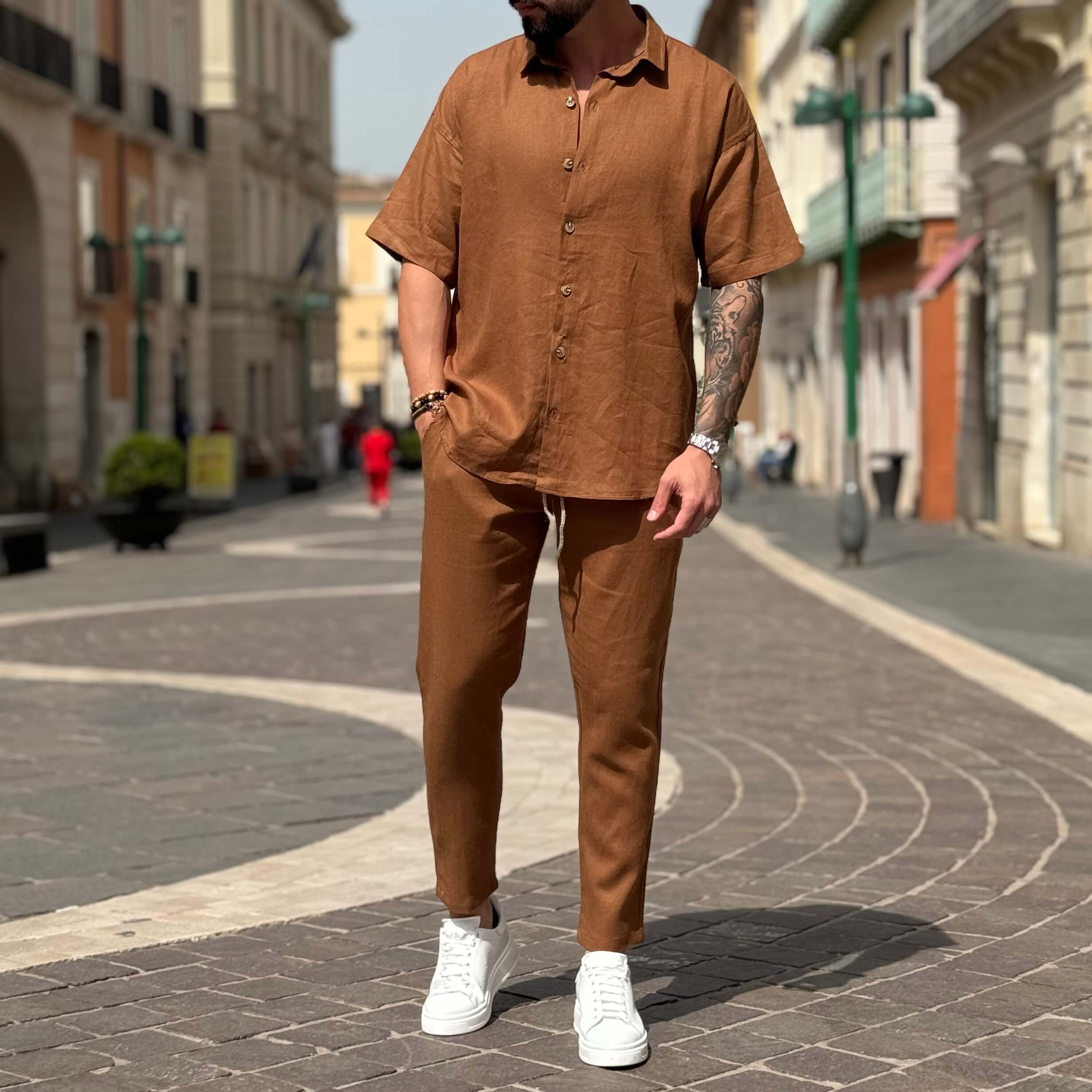 Coordinato in lino cammello - FLAG STORE