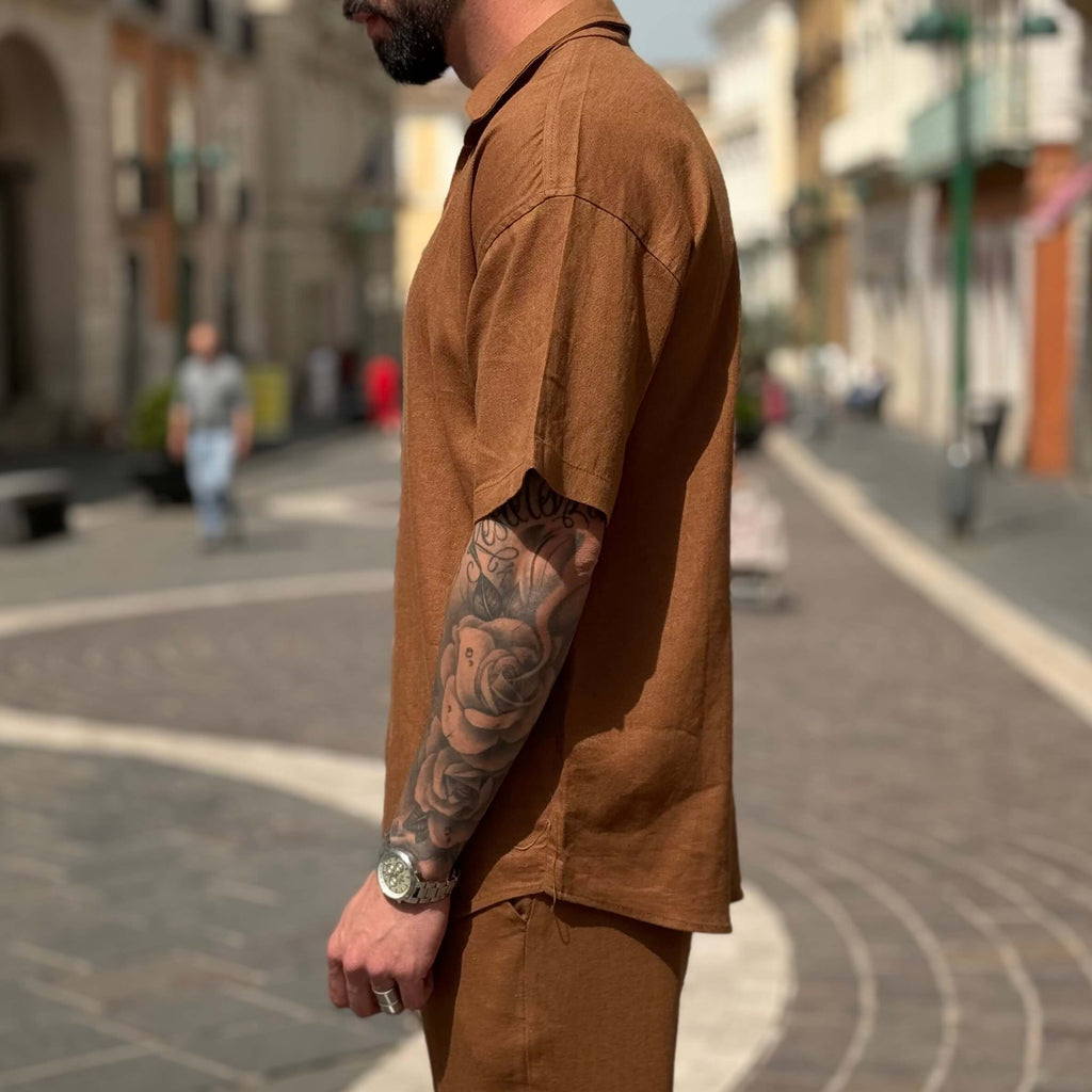 Coordinato in lino cammello - FLAG STORE