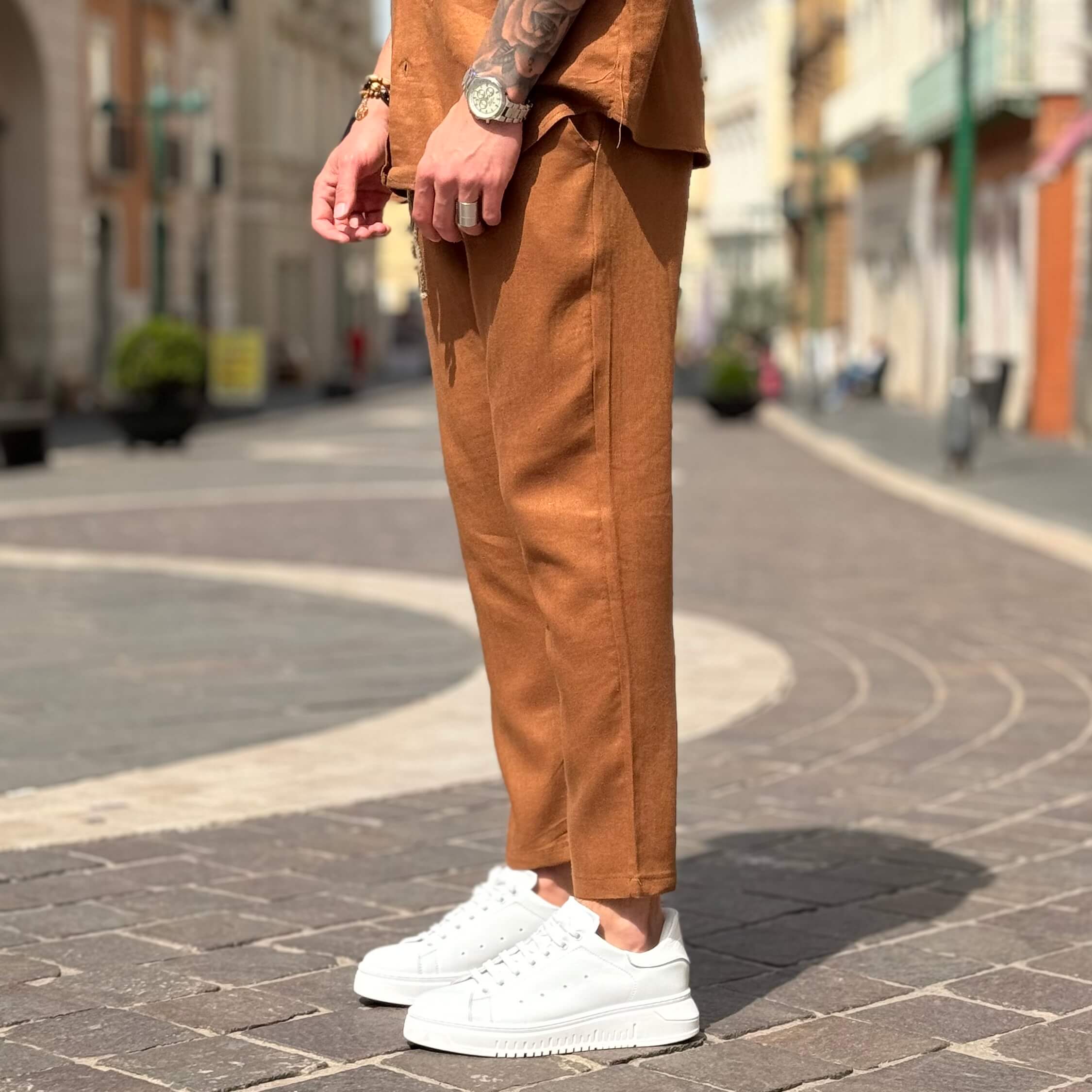 Coordinato in lino cammello - FLAG STORE