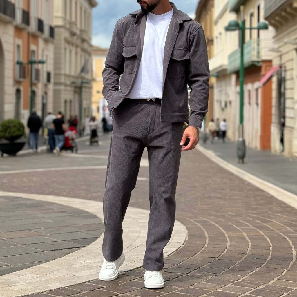 Coordinato in velluto gamba larga grigio - FLAG STORE