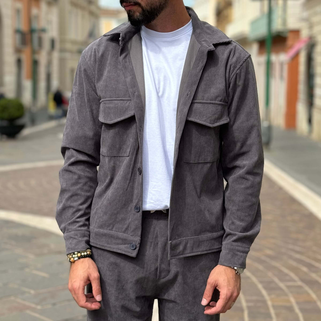 Coordinato in velluto gamba larga grigio - FLAG STORE