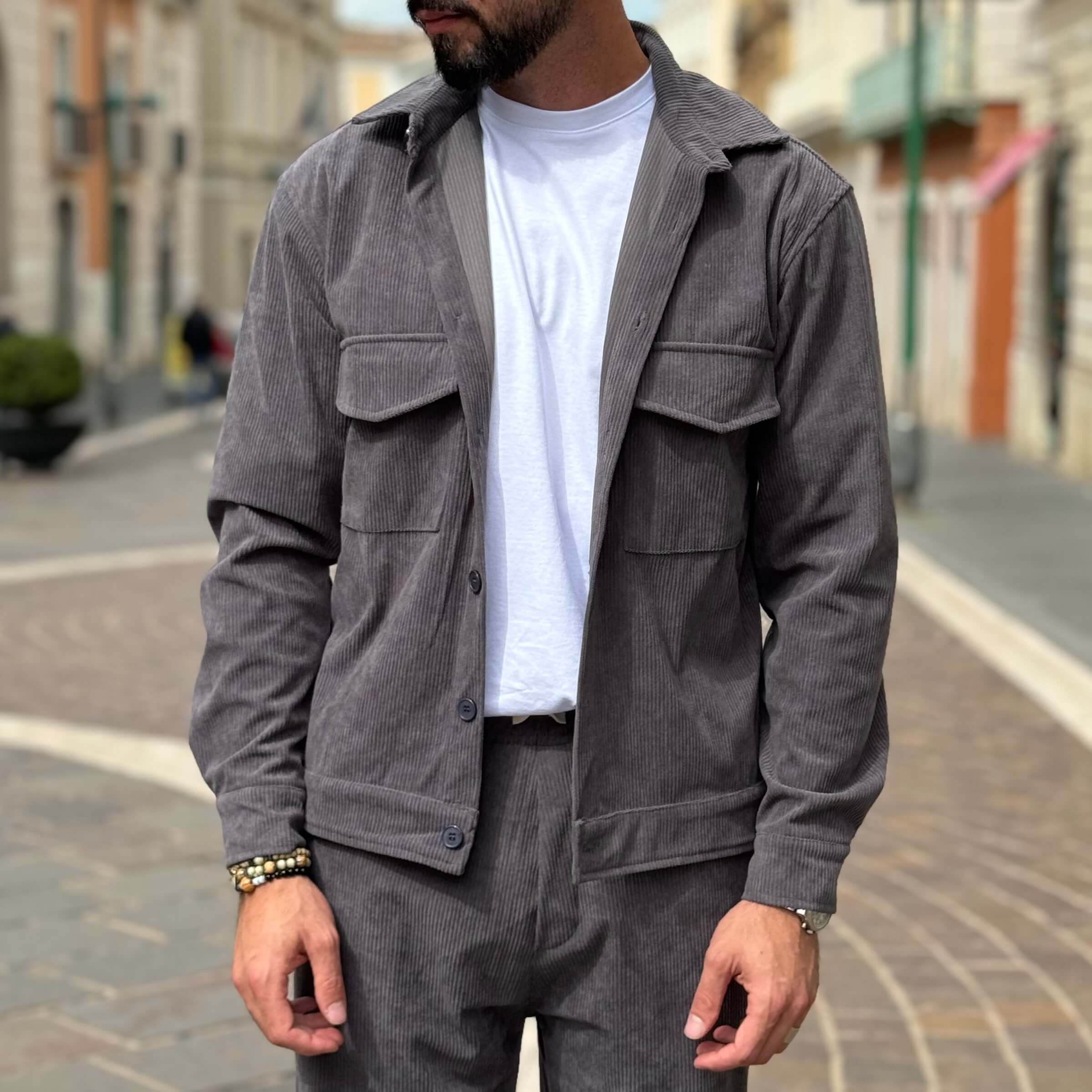 Coordinato in velluto gamba larga grigio - FLAG STORE