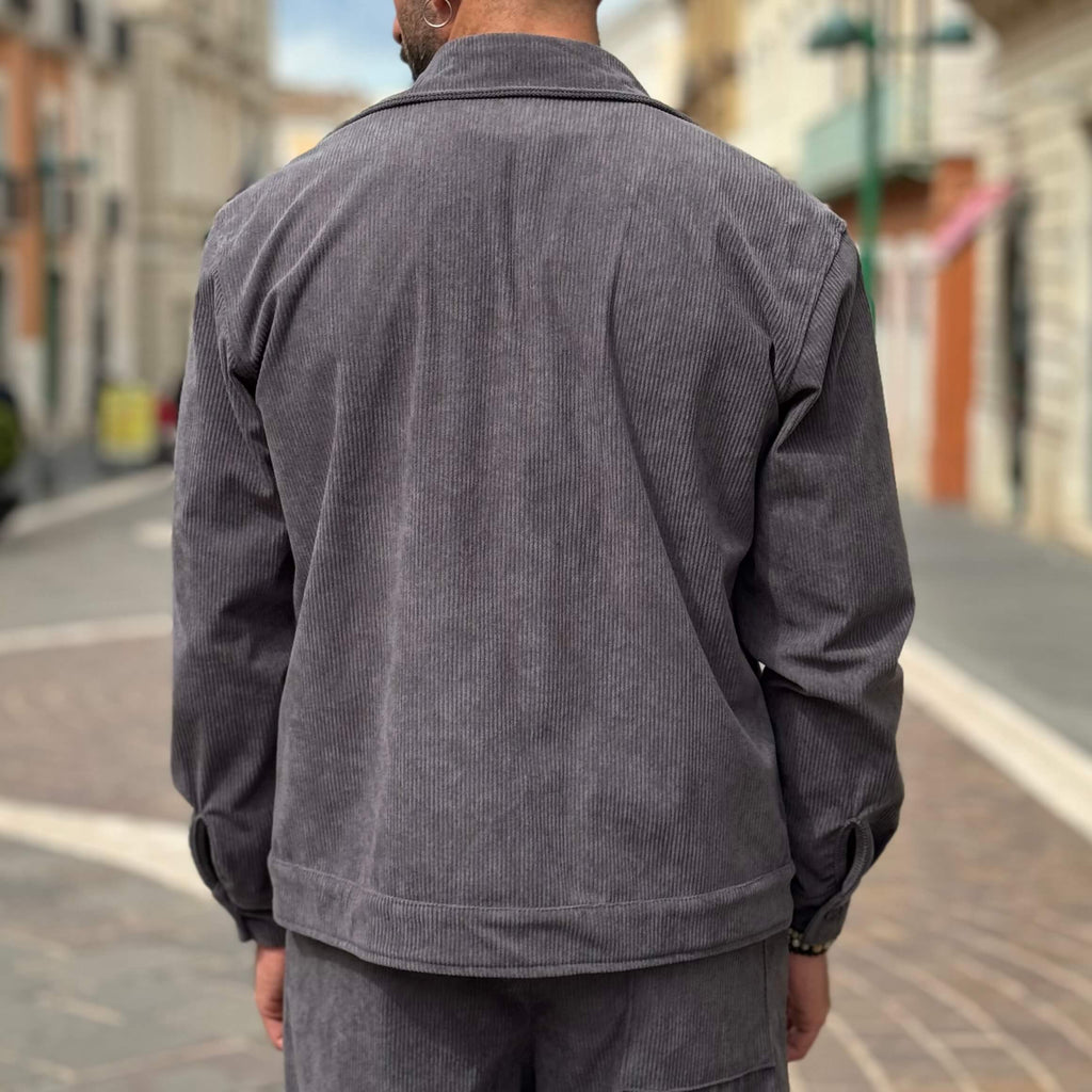 Coordinato in velluto gamba larga grigio - FLAG STORE