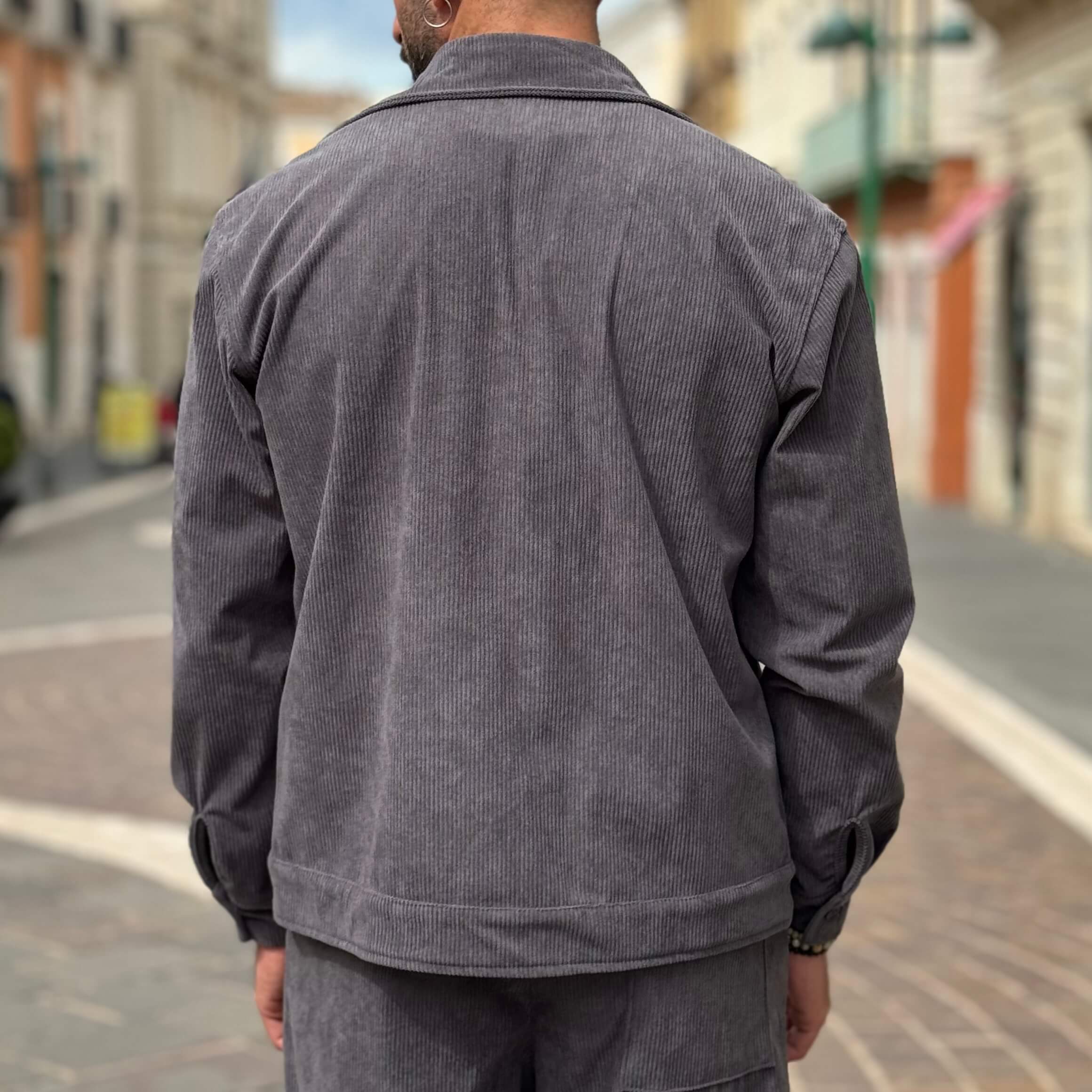 Coordinato in velluto gamba larga grigio - FLAG STORE