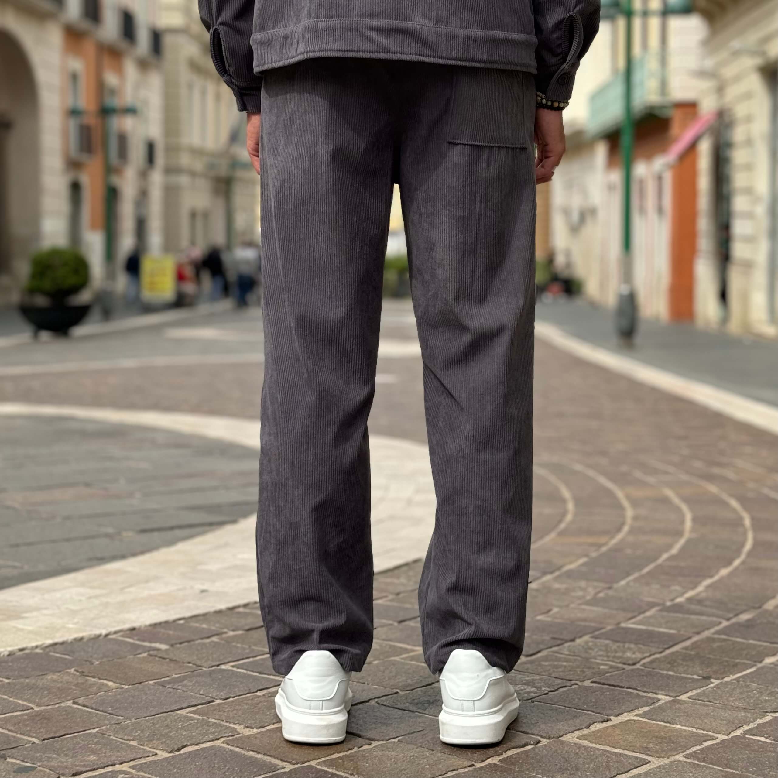 Coordinato in velluto gamba larga grigio - FLAG STORE