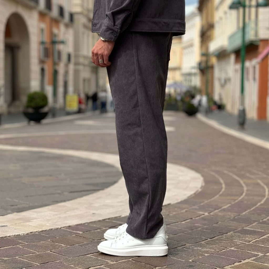 Coordinato in velluto gamba larga grigio - FLAG STORE