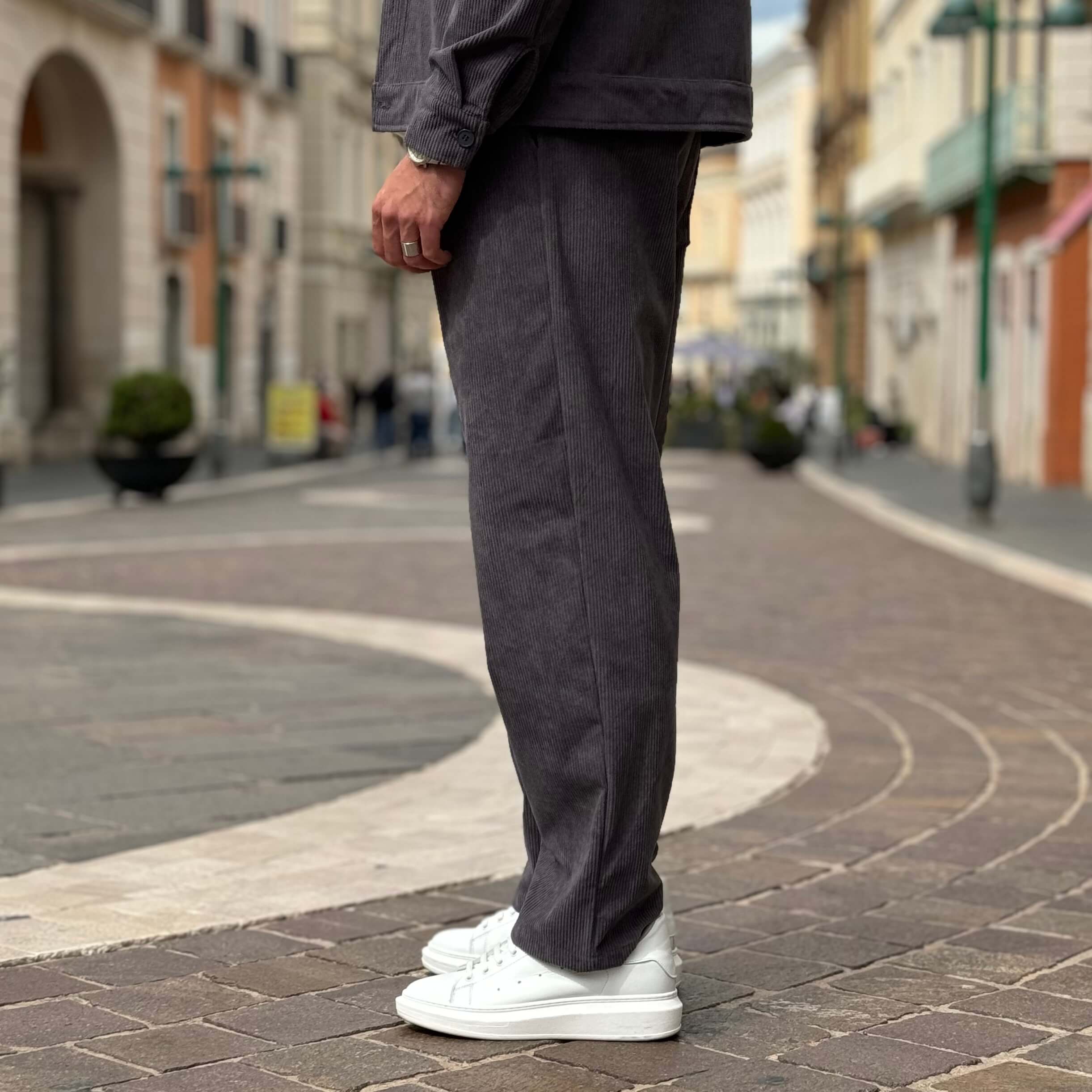 Coordinato in velluto gamba larga grigio - FLAG STORE