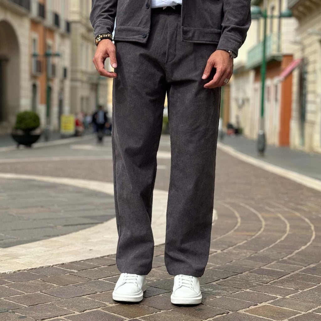 Coordinato in velluto gamba larga grigio - FLAG STORE