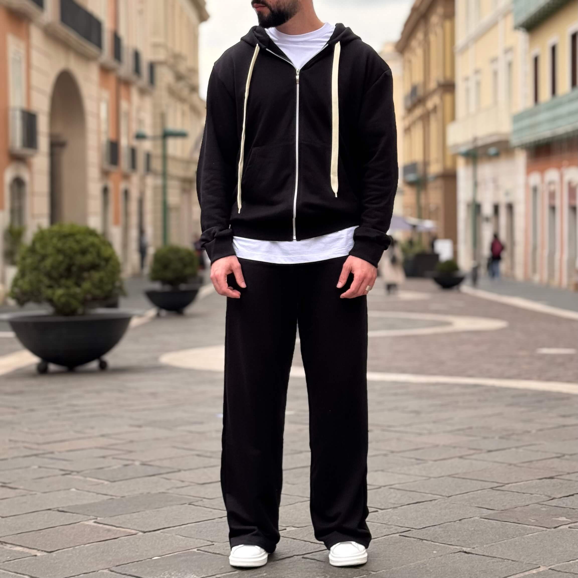 Coordinato tuta nero in felpa garzata - FLAG STORE