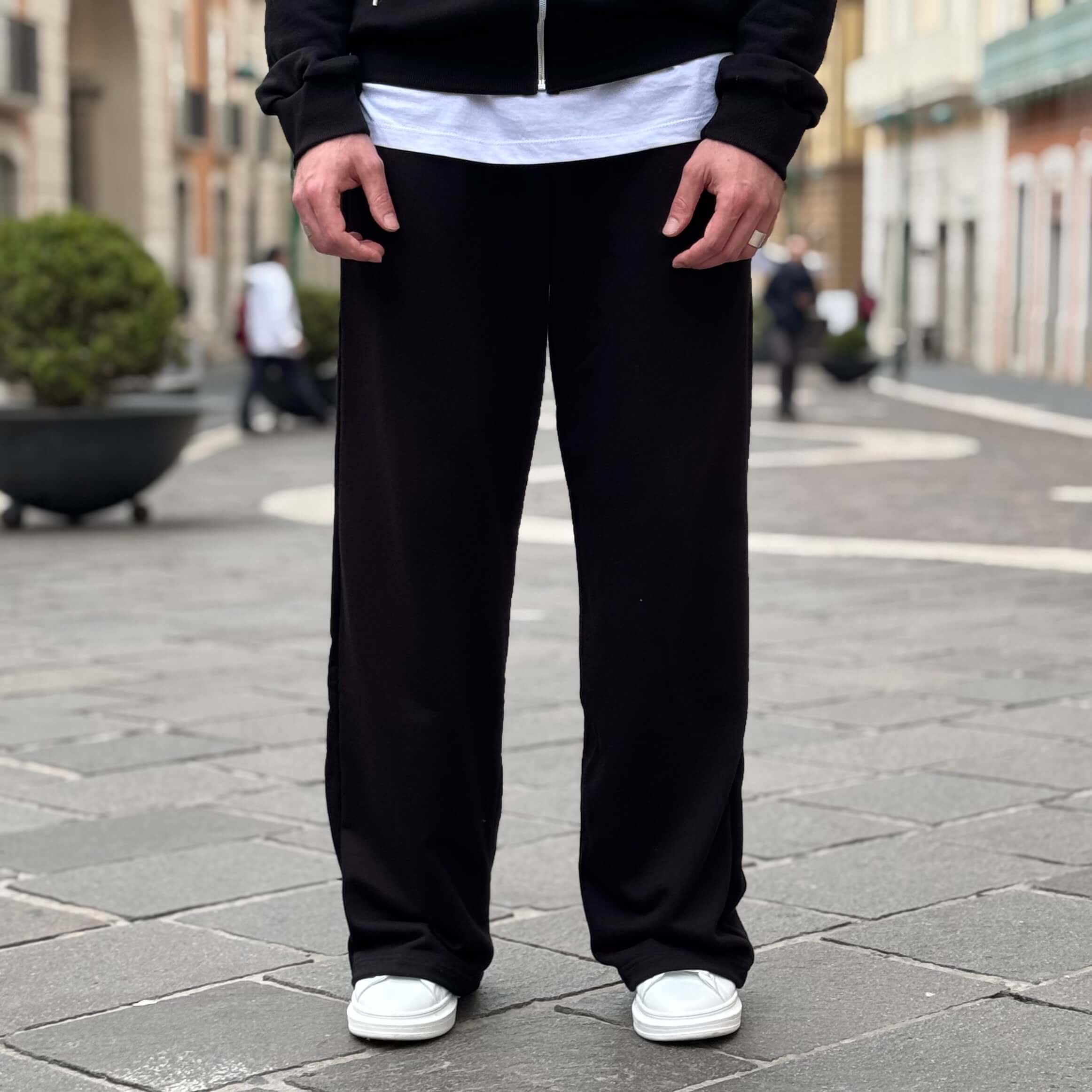 Coordinato tuta nero in felpa garzata - FLAG STORE