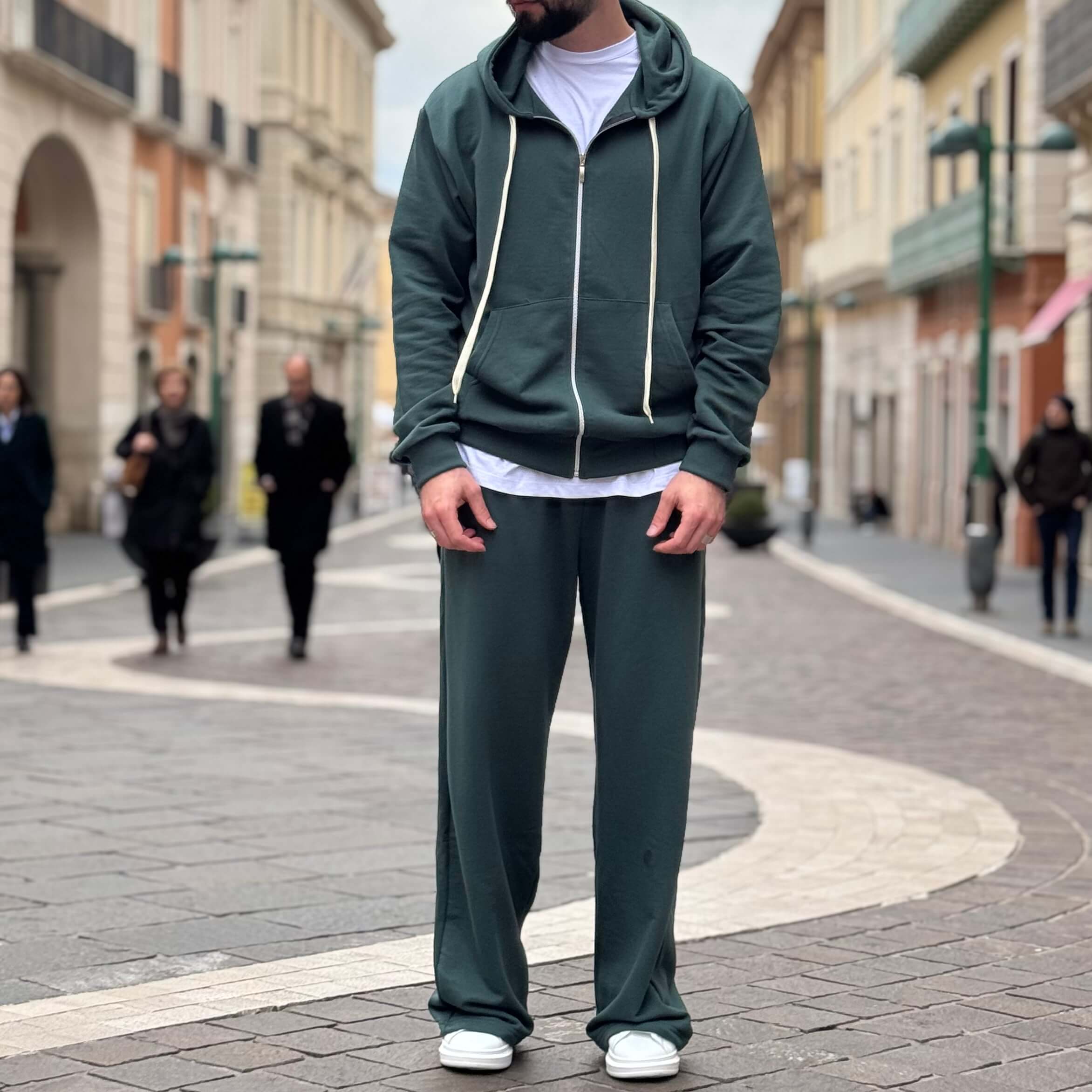 Coordinato tuta verde in felpa garzata - FLAG STORE