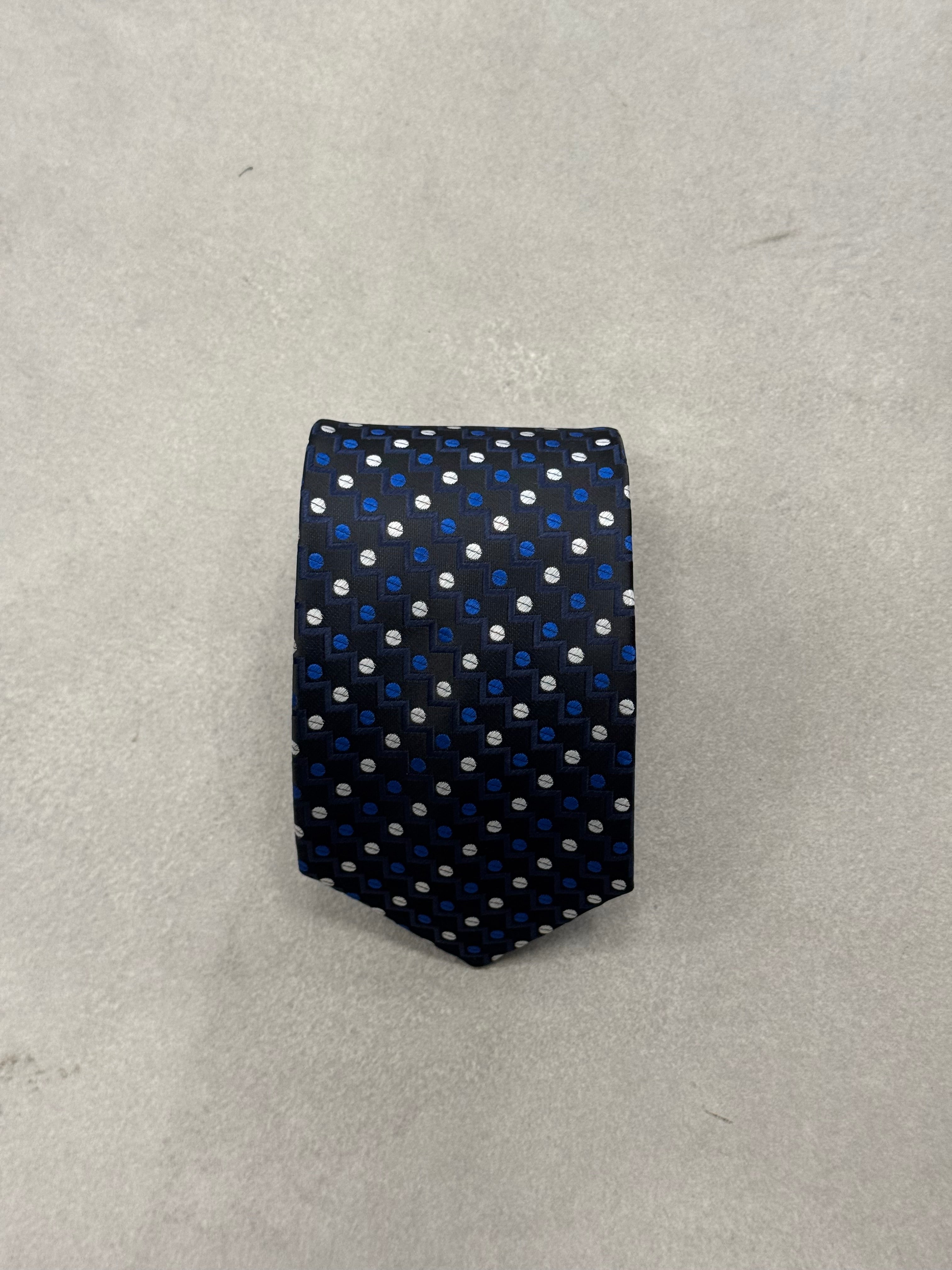 Cravatta Nera con Puntini Blu e Bianchi