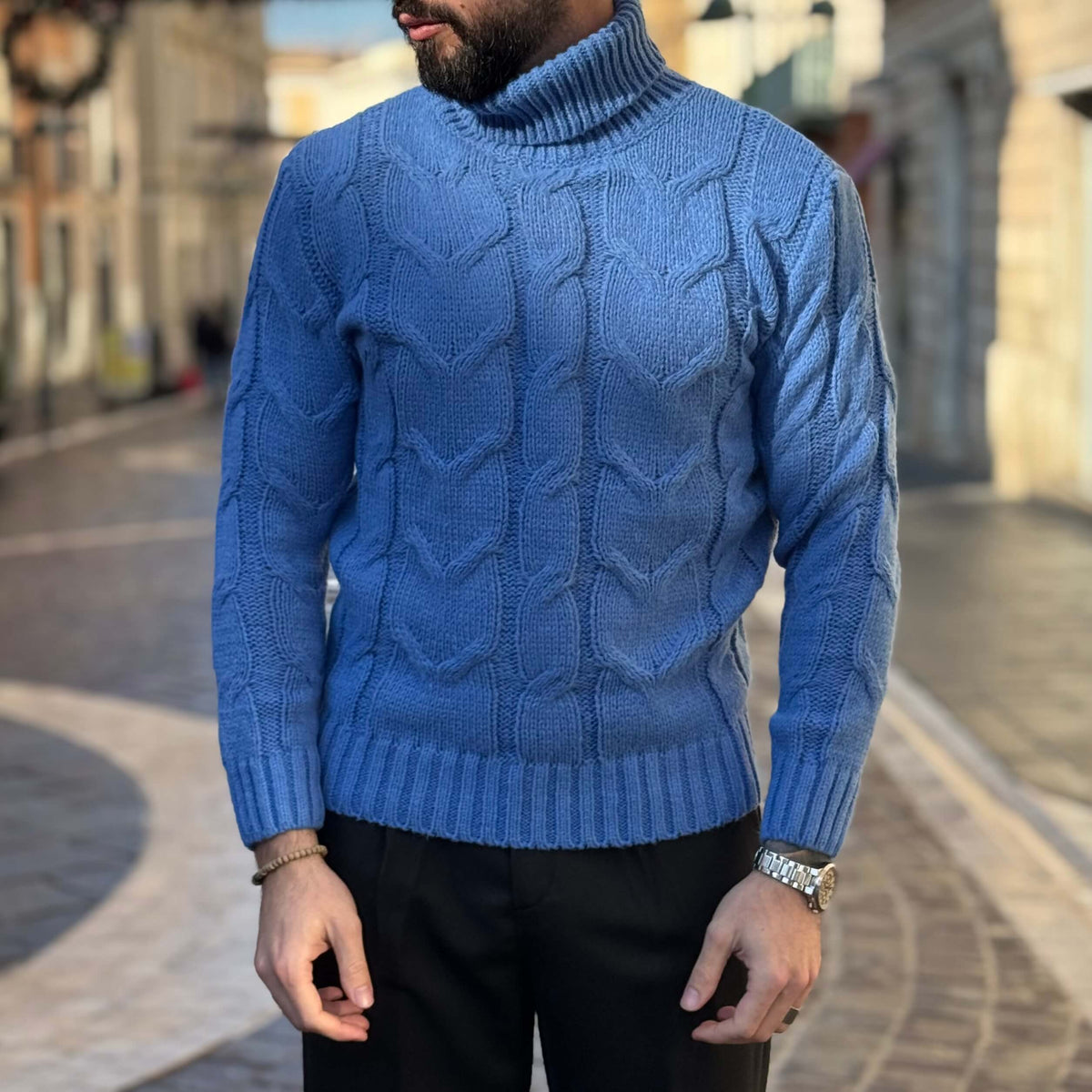 Light Blue Braided Turtleneck - FLAG STORE