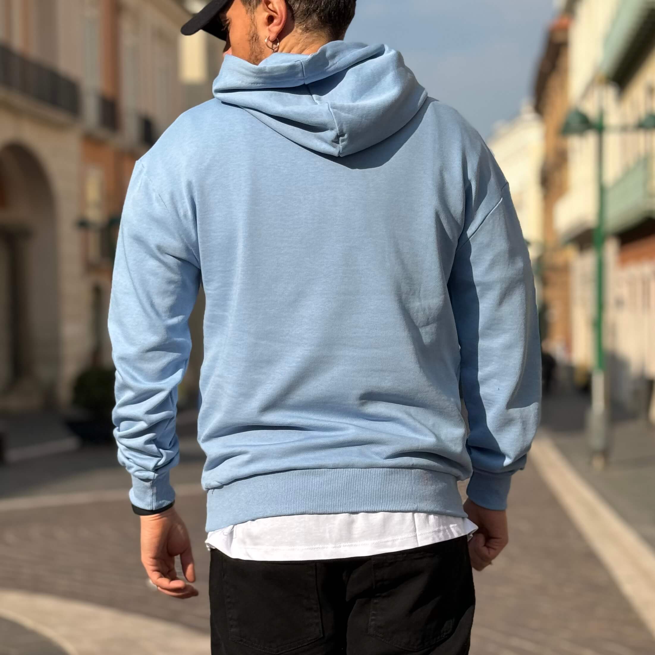 Felpa azzurra basic con cappuccio - FLAG STORE
