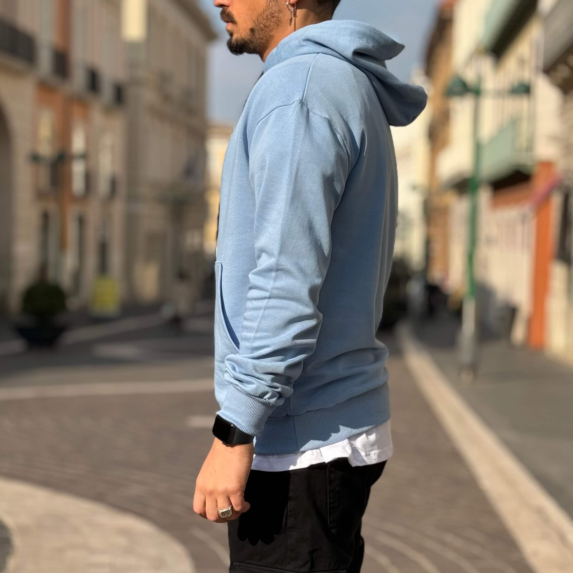 Felpa azzurra basic con cappuccio - FLAG STORE