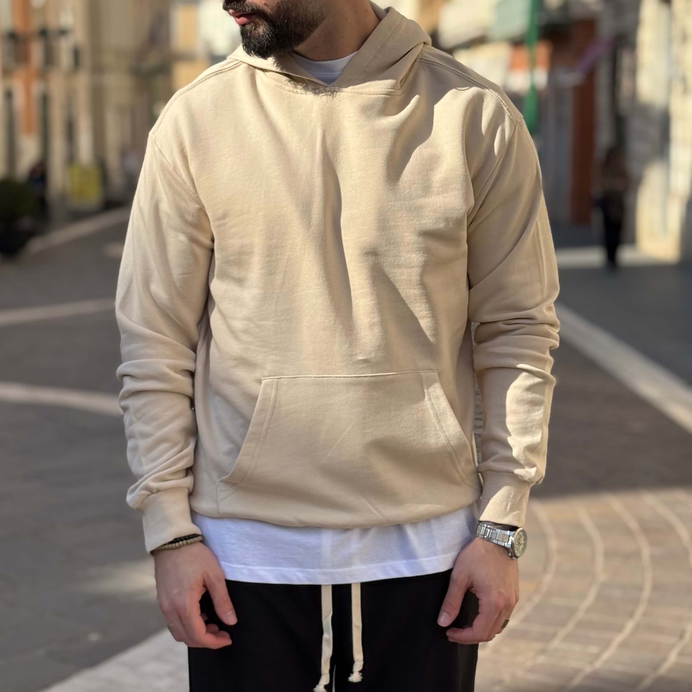 Felpa beige basic con cappuccio 3.0 - FLAG STORE