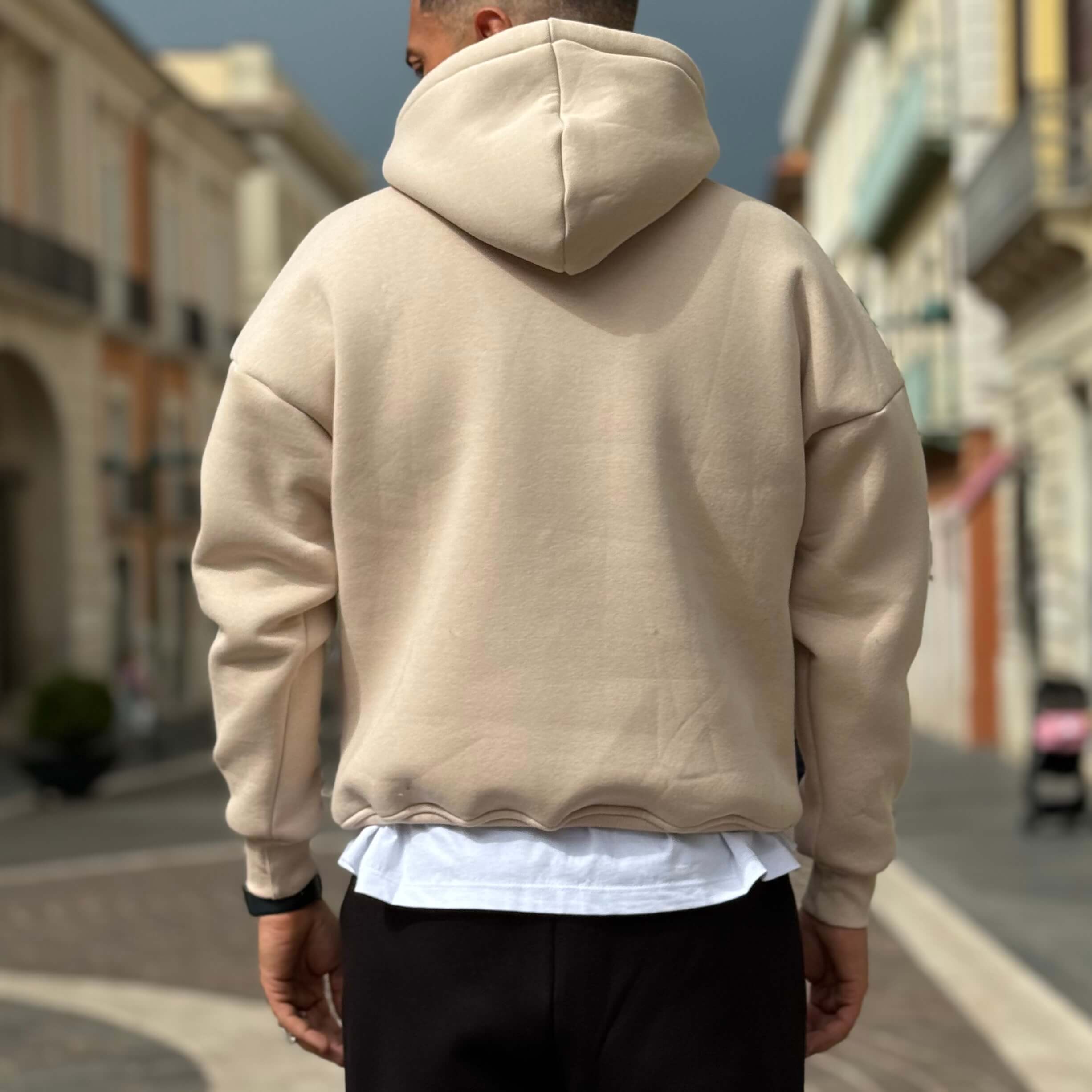 Felpa crema con cappuccio boxy fit - FLAG STORE