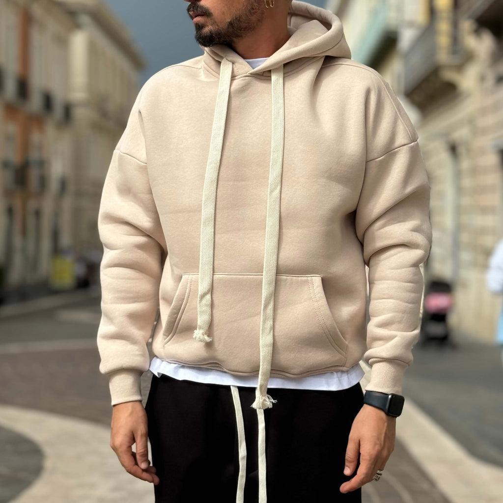 Felpa crema con cappuccio boxy fit - FLAG STORE