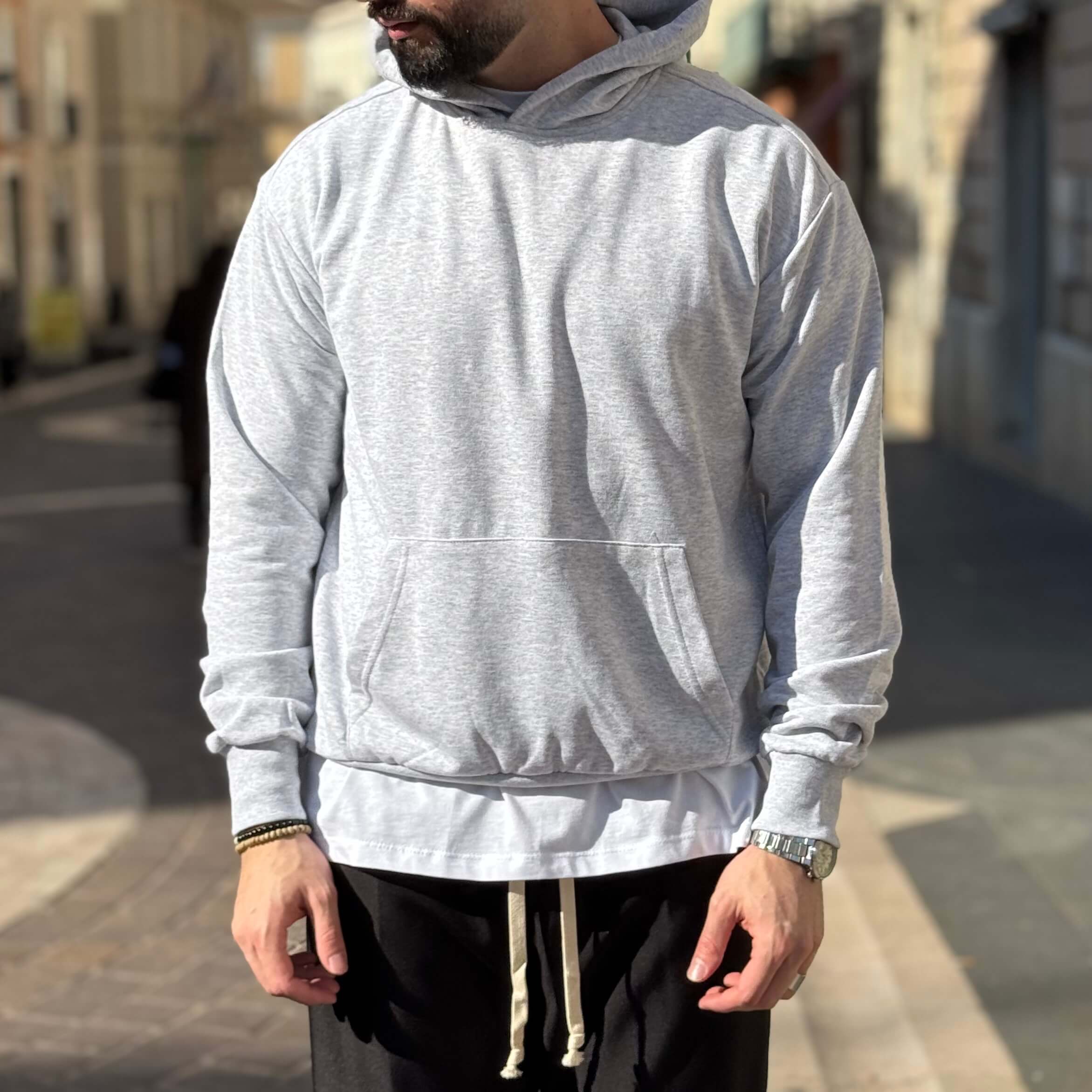 Felpa grigia basic con cappuccio 3.0 - FLAG STORE