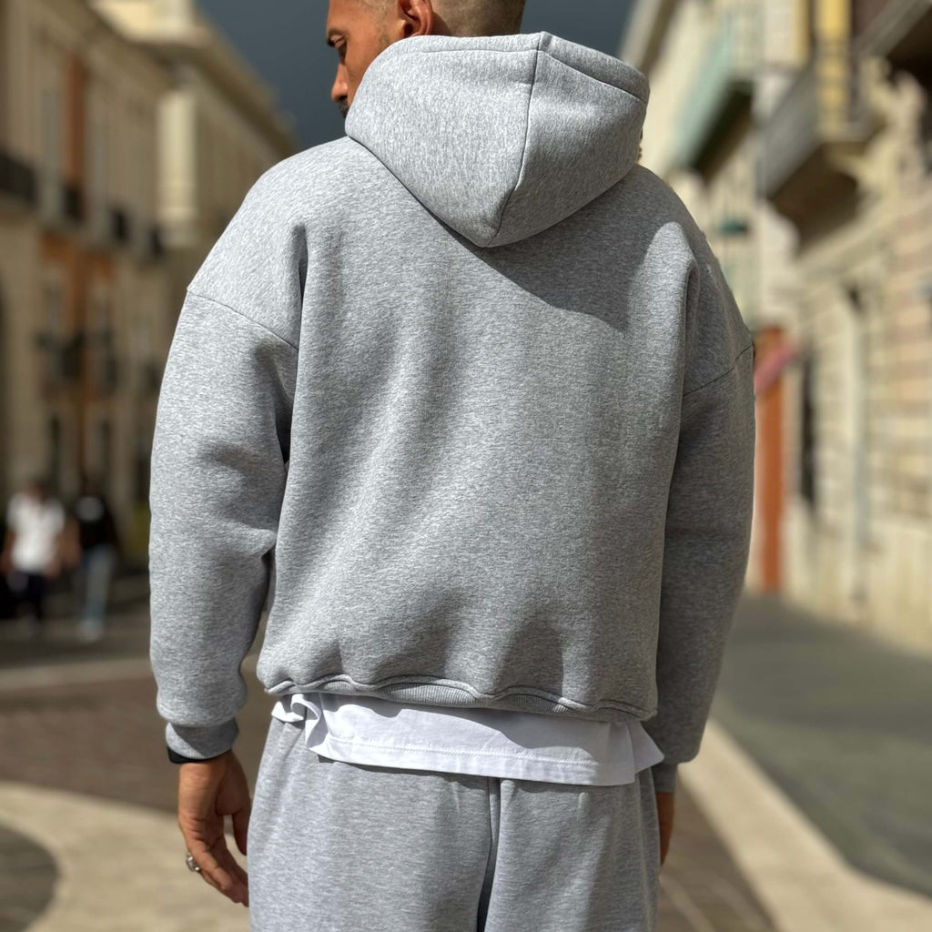 Felpa grigia con cappuccio boxy fit - FLAG STORE