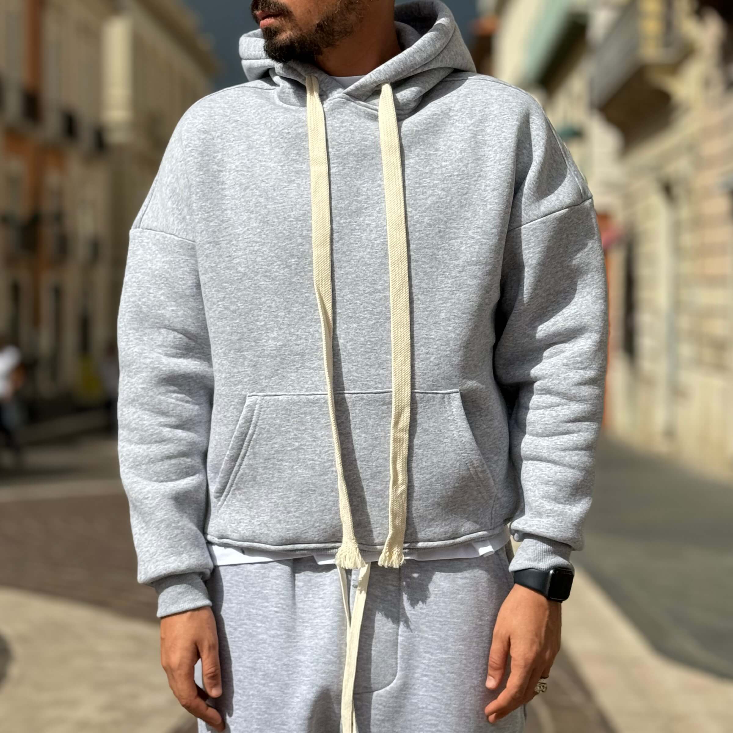 Felpa grigia con cappuccio boxy fit - FLAG STORE