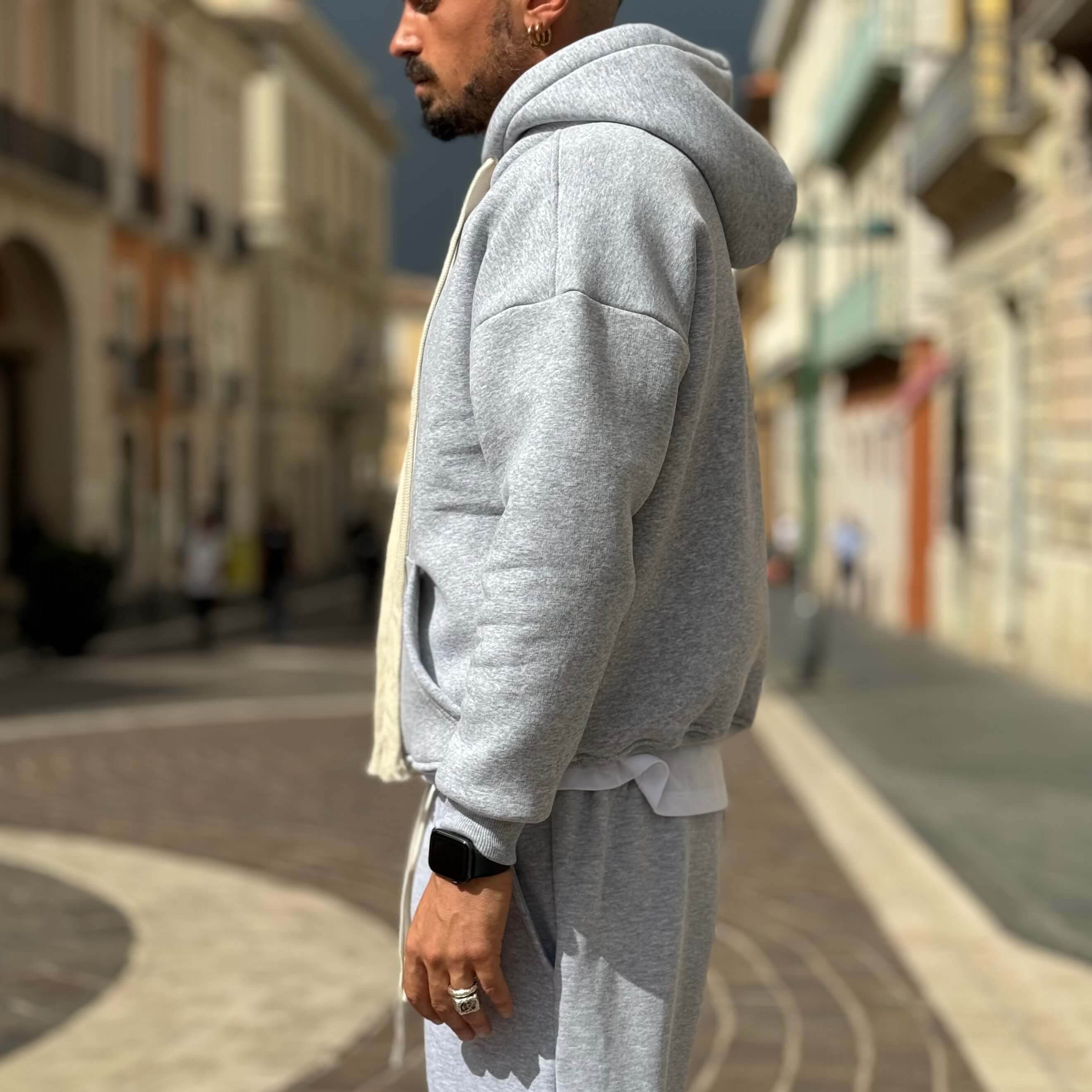 Felpa grigia con cappuccio boxy fit - FLAG STORE