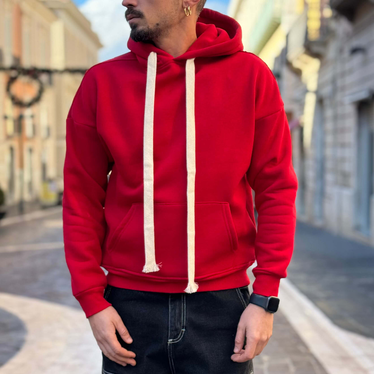 Felpa rossa con cappuccio boxy fit - FLAG STORE