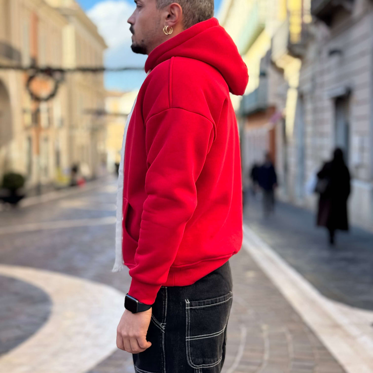 Felpa rossa con cappuccio boxy fit - FLAG STORE