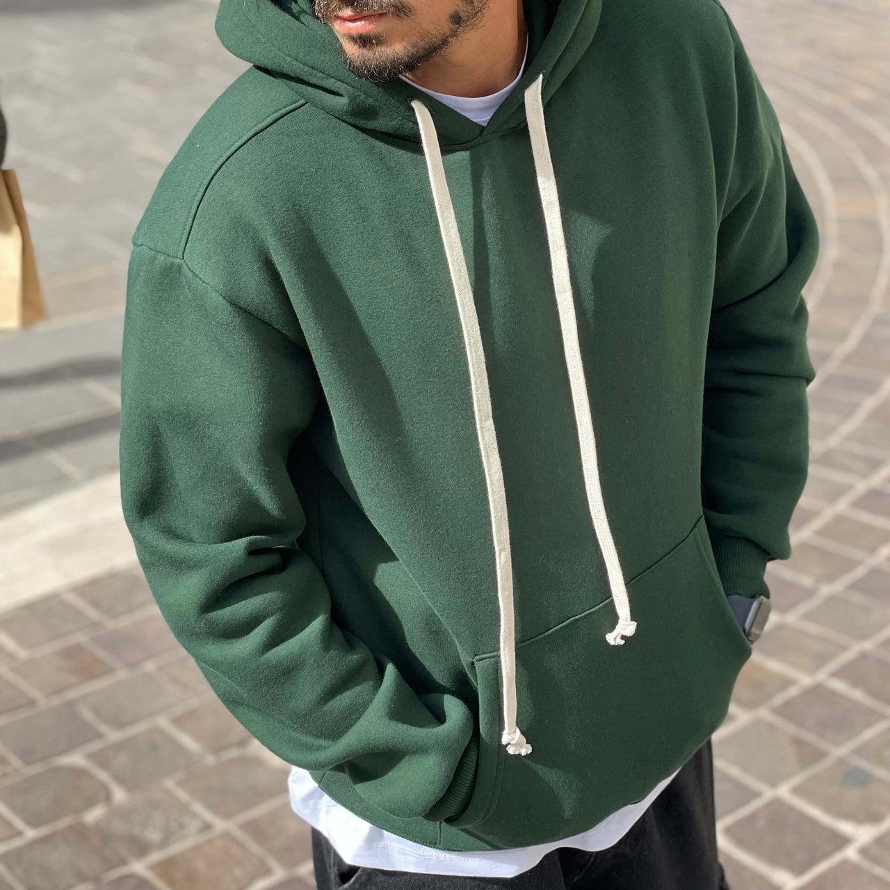 Felpa verde basic con cappuccio - FLAG STORE