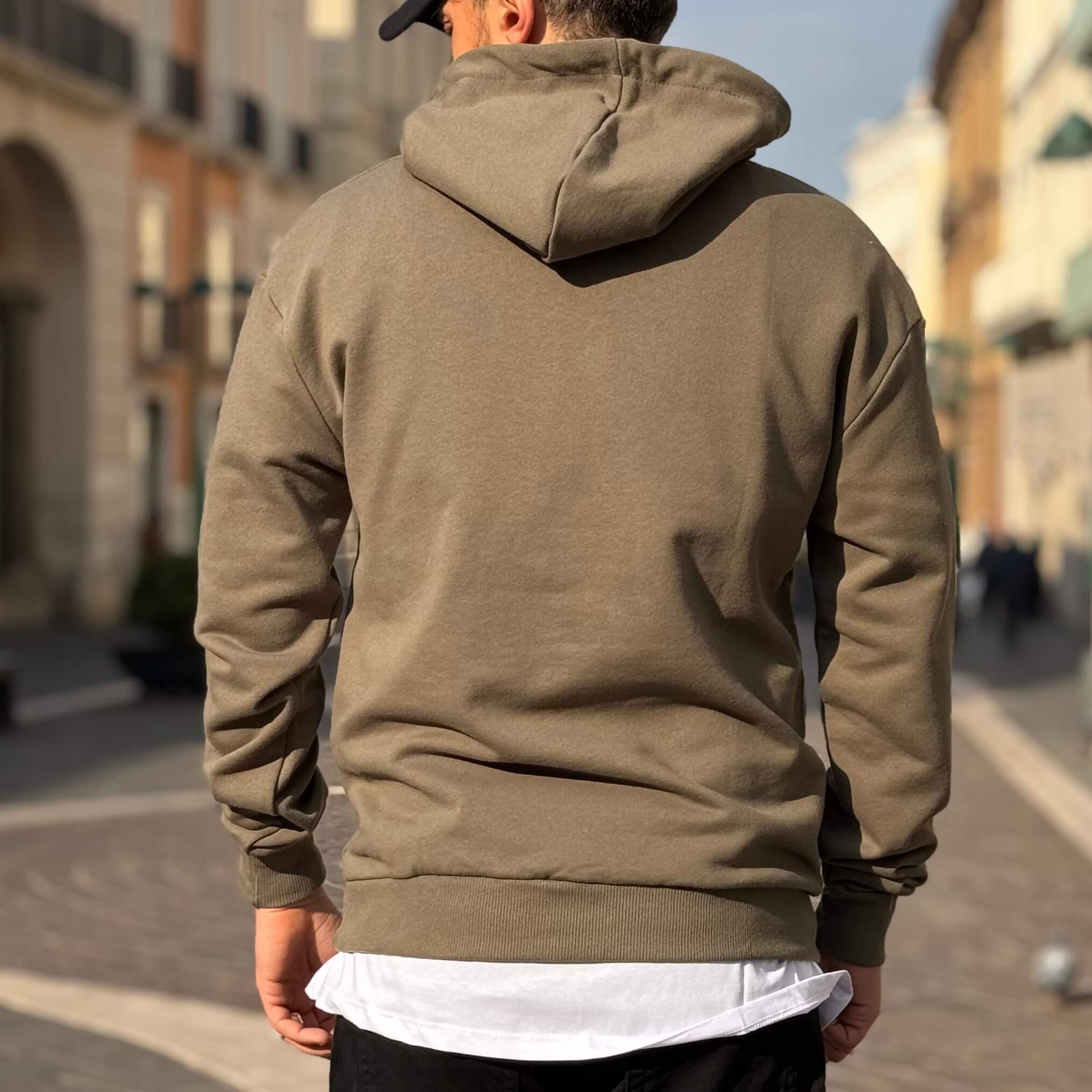 Felpa verde militare basic con cappuccio - FLAG STORE
