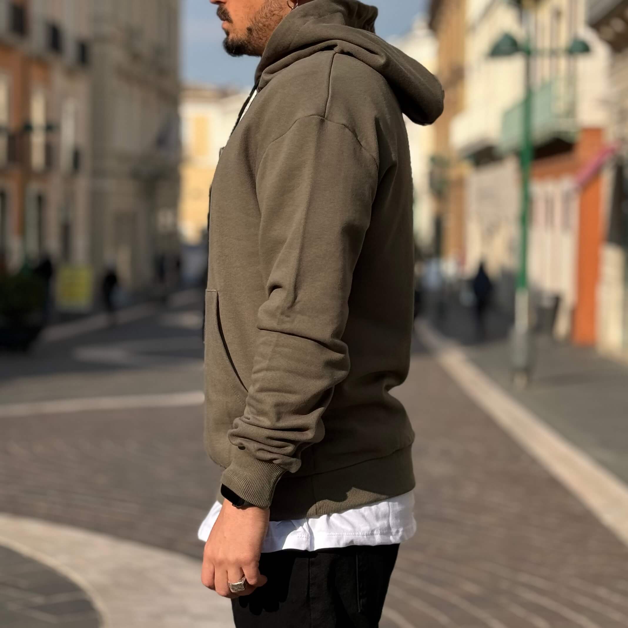 Felpa verde militare basic con cappuccio - FLAG STORE