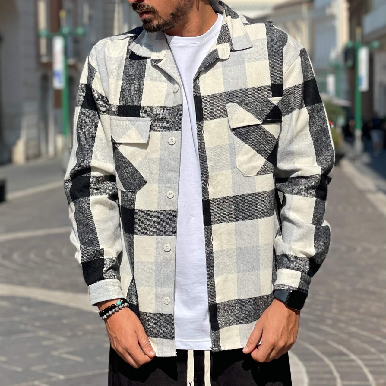 Giacca a quadri crema grigio nera - FLAG STORE
