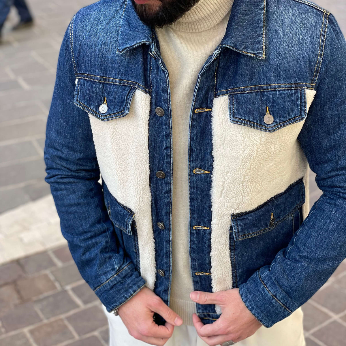 Denim Jacket with Fur Front - FLAG STORE 