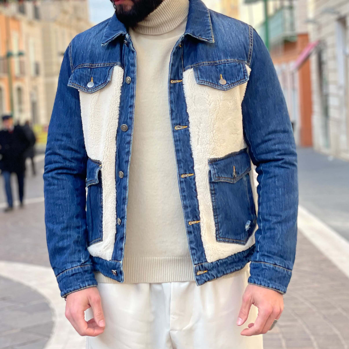Denim Jacket with Fur Front - FLAG STORE 