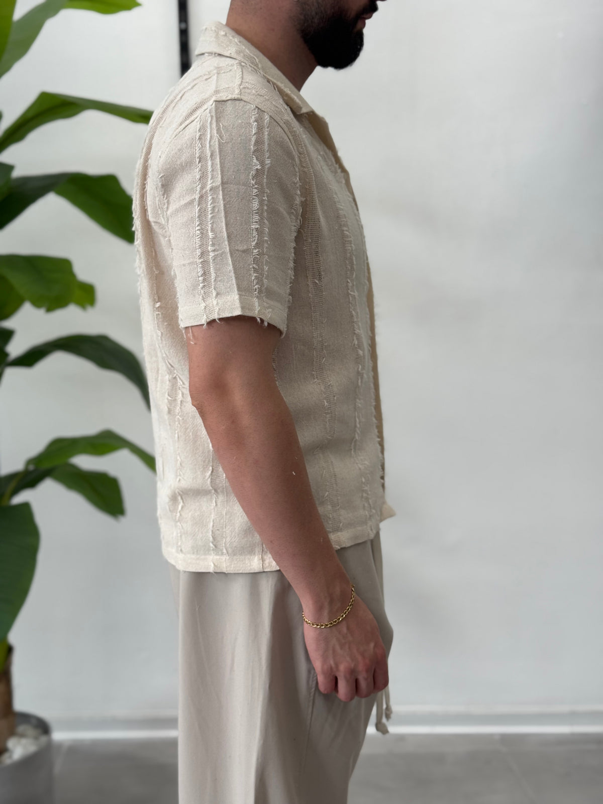 Linen Shirt with Korean Collar 